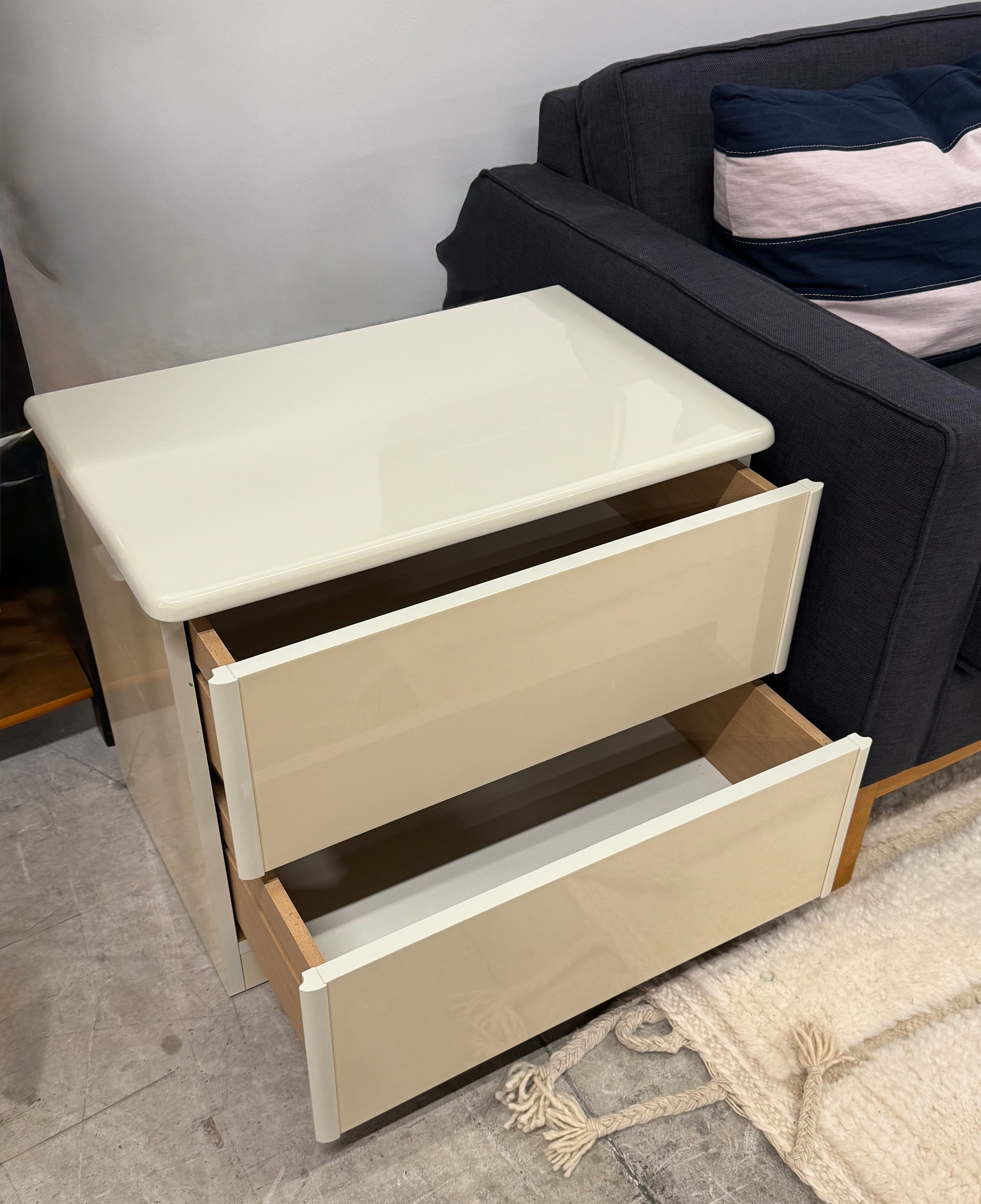 Vintage MCM Ivory Lacquer Nightstand