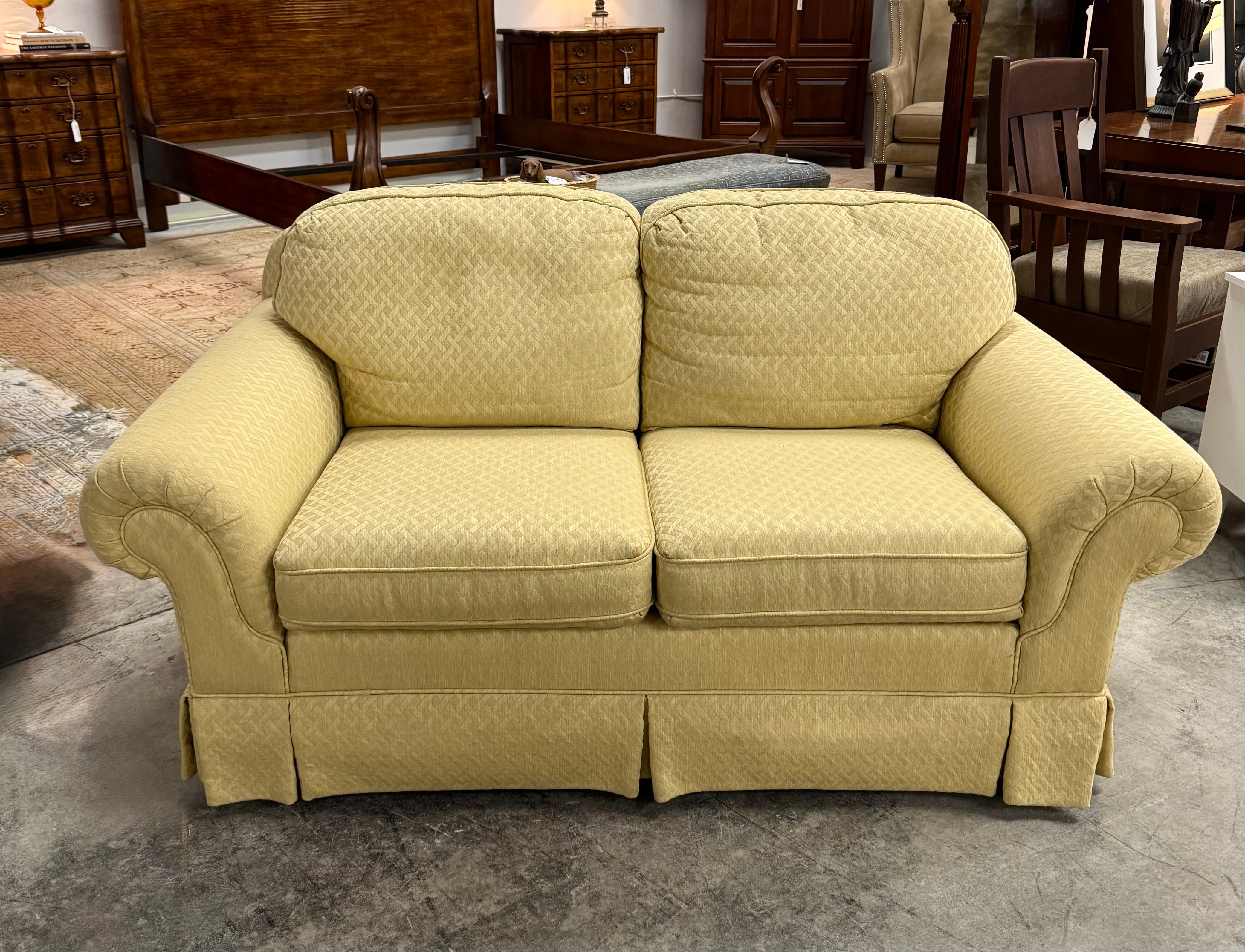 White Damask Slipcovered Loveseat