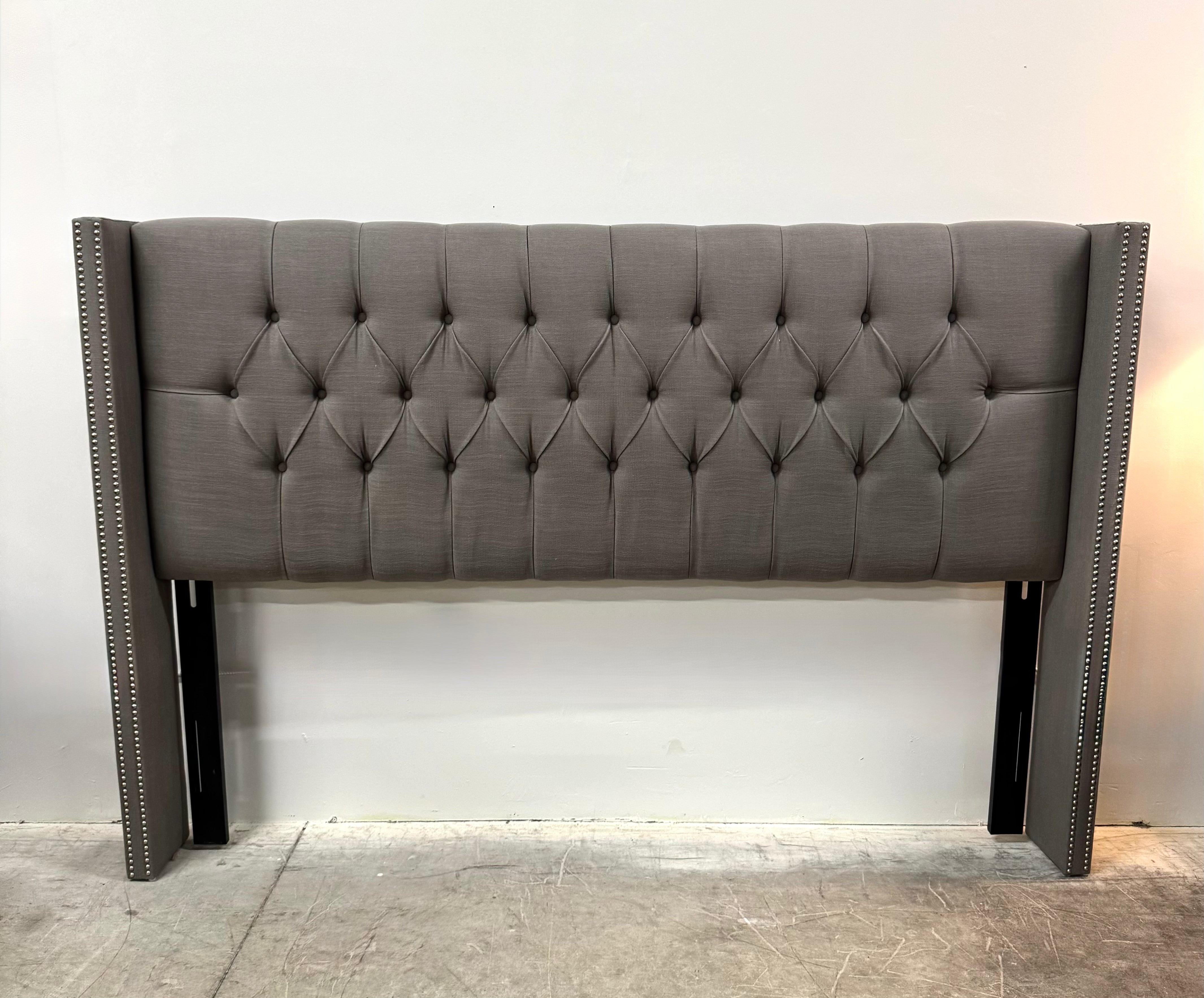 Classic Gray Linen King Wingback Headboard
