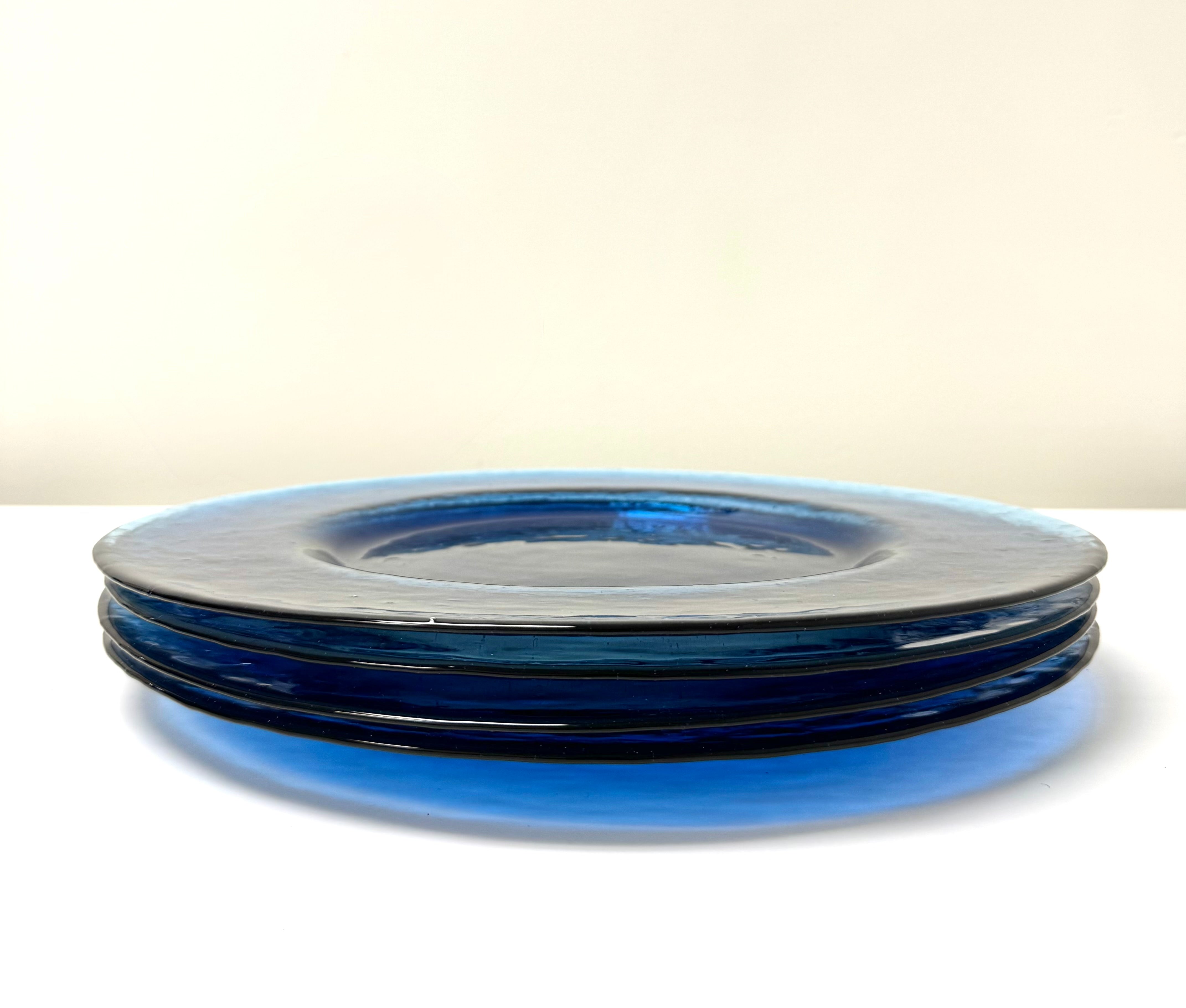 Teal Blue 13-3/4" Glass Plates Set of 4