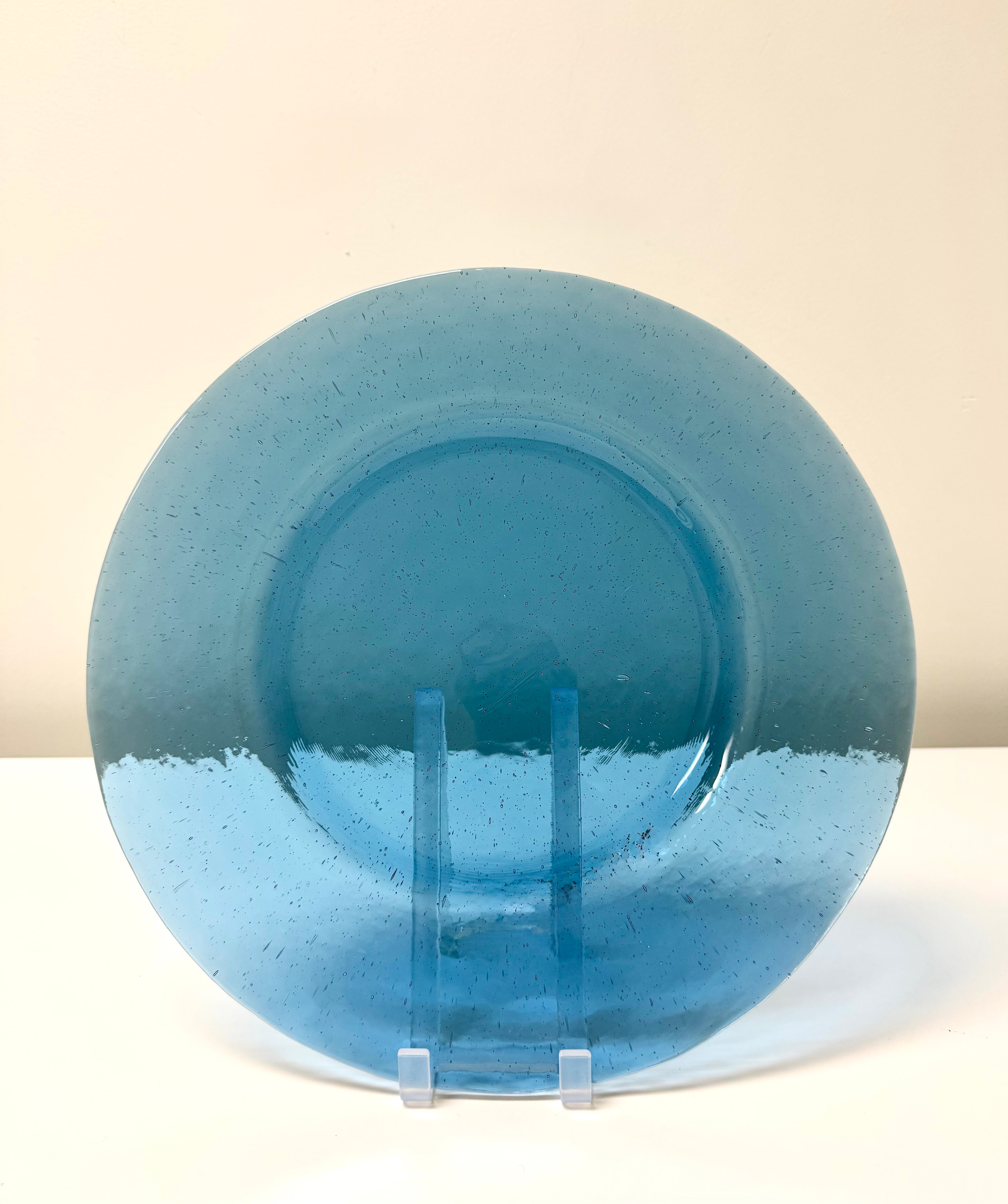 Teal Blue 13-3/4" Glass Plates Set of 4