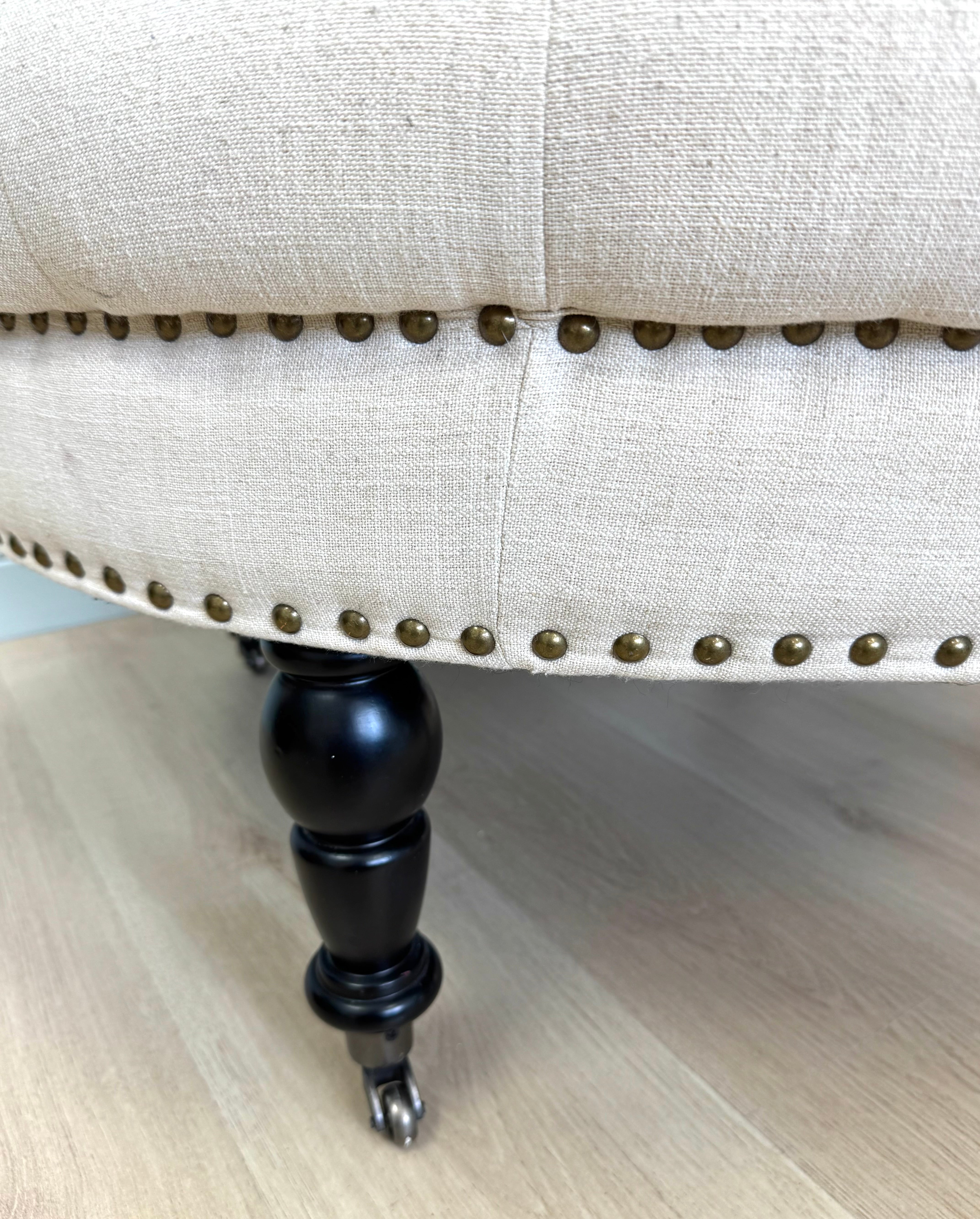 Natural Linen Tufted Ottoman