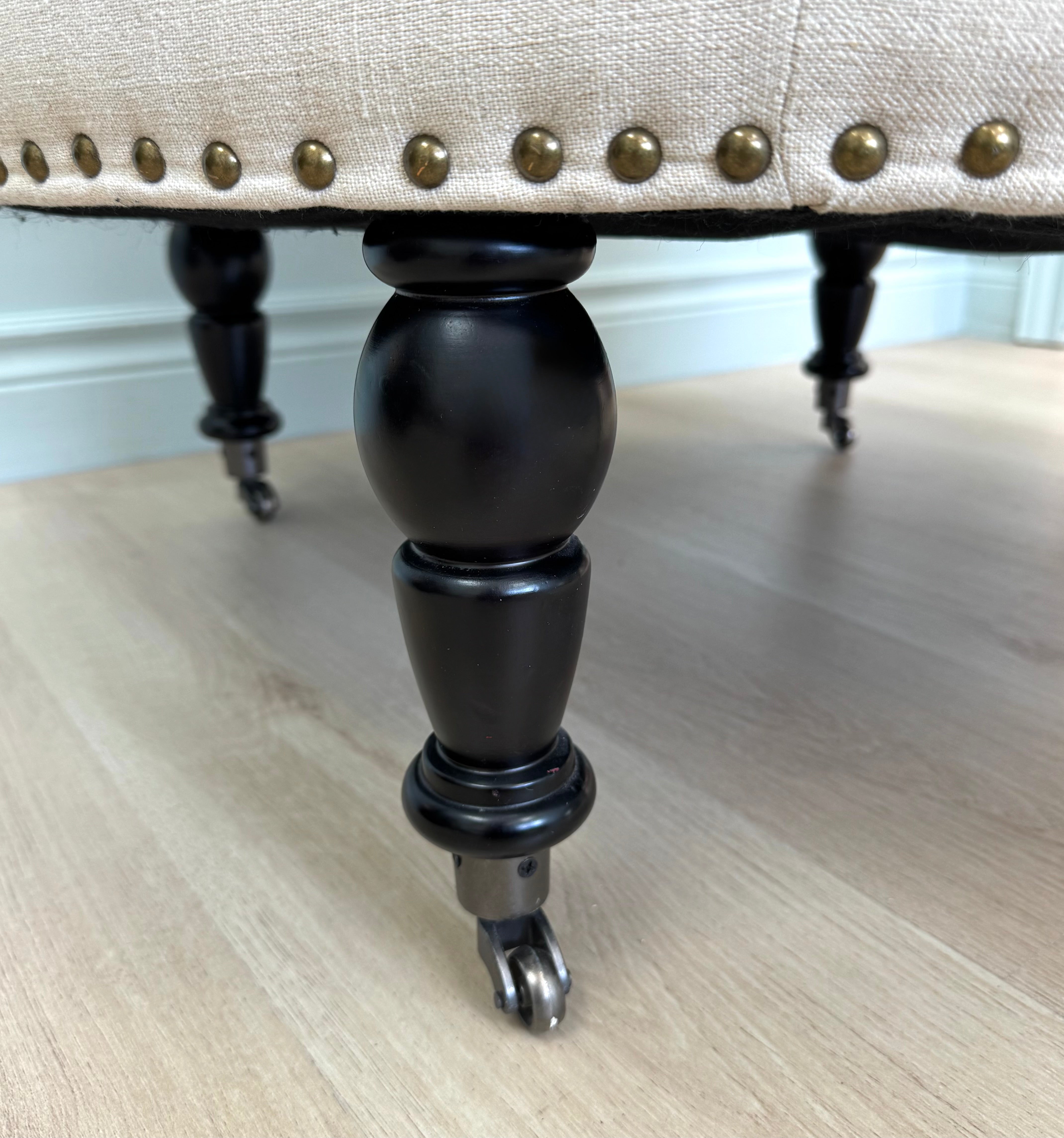 Natural Linen Tufted Ottoman