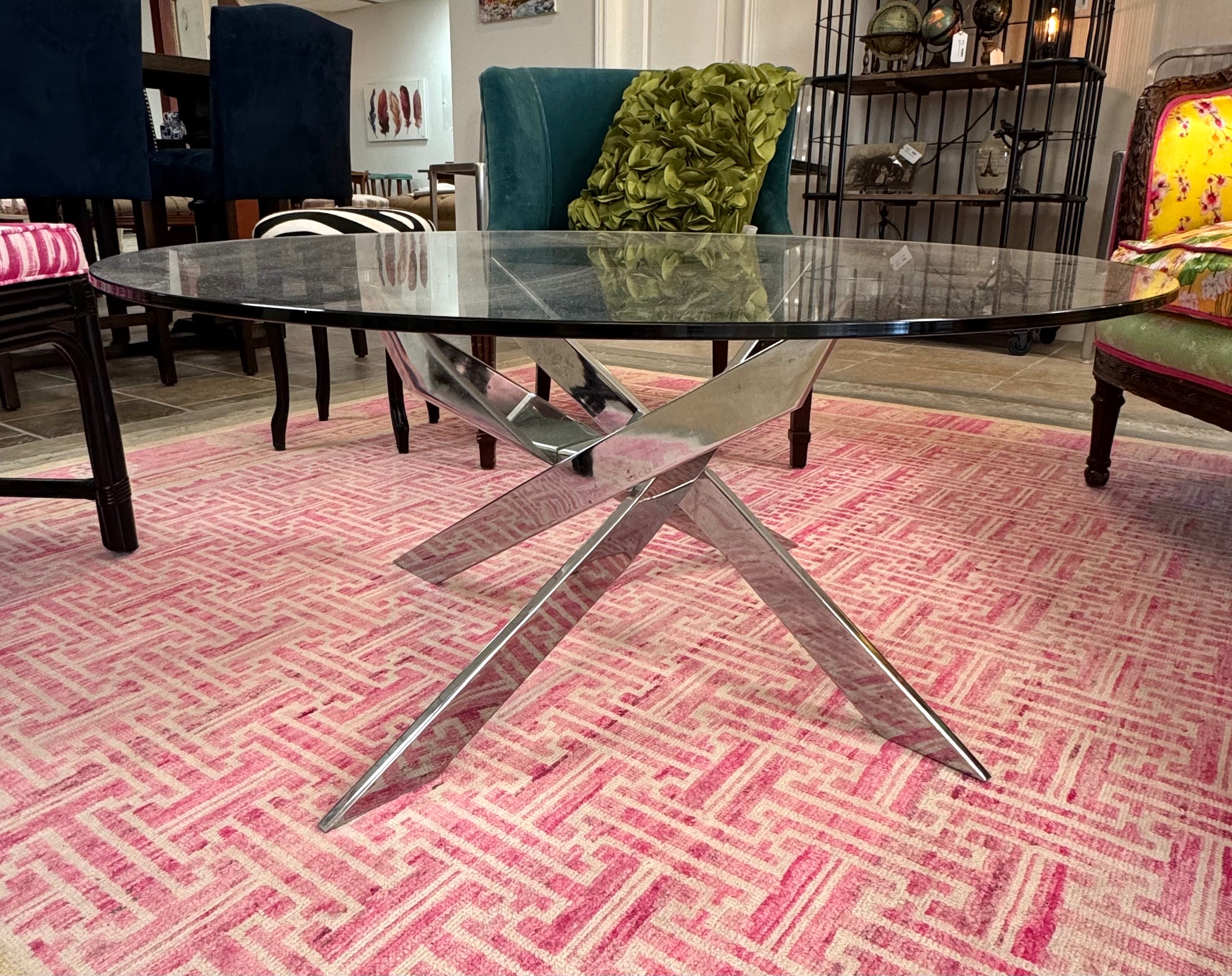 Criss Cross Chrome & Glass Coffee Table