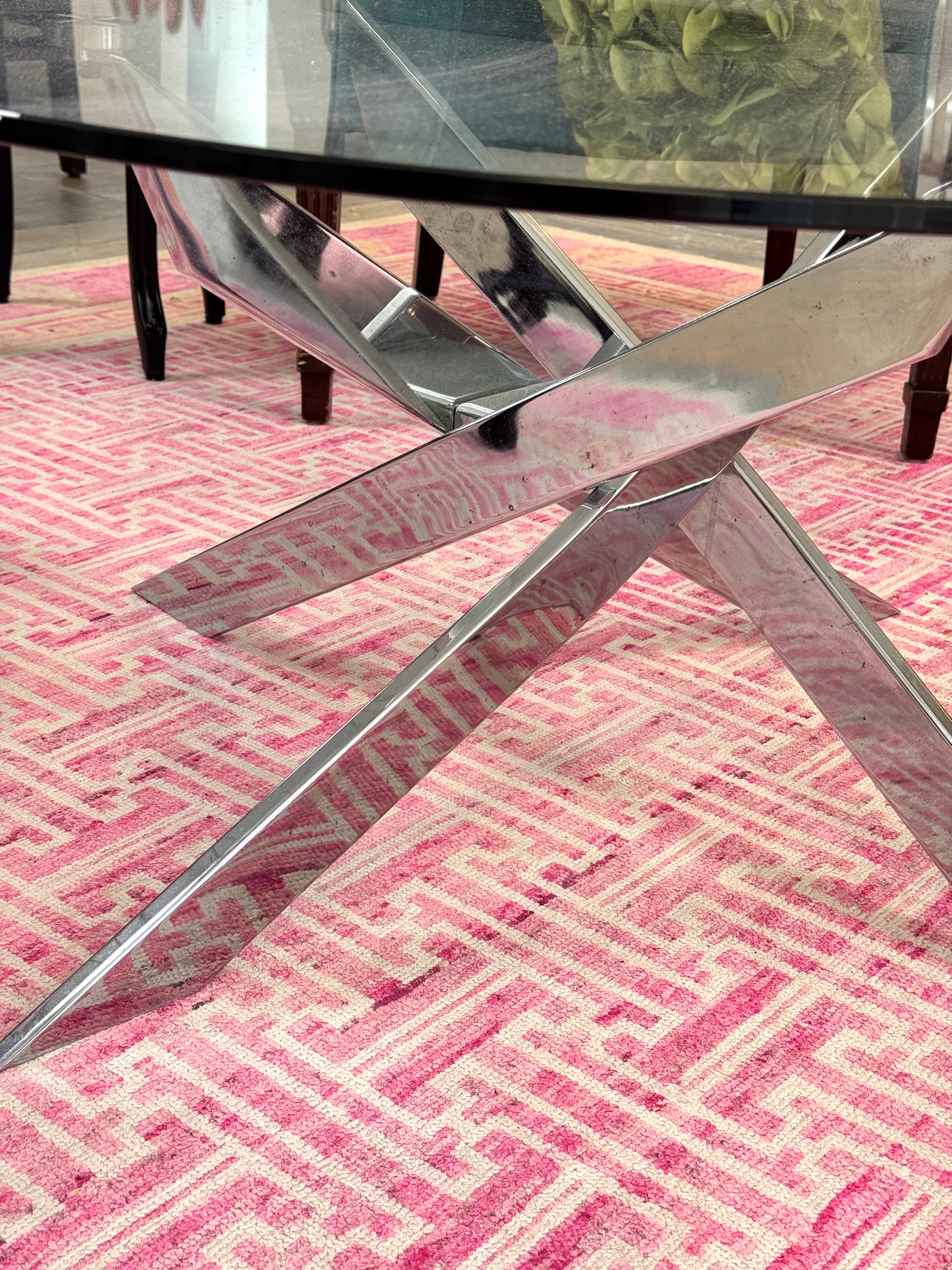 Criss Cross Chrome & Glass Coffee Table