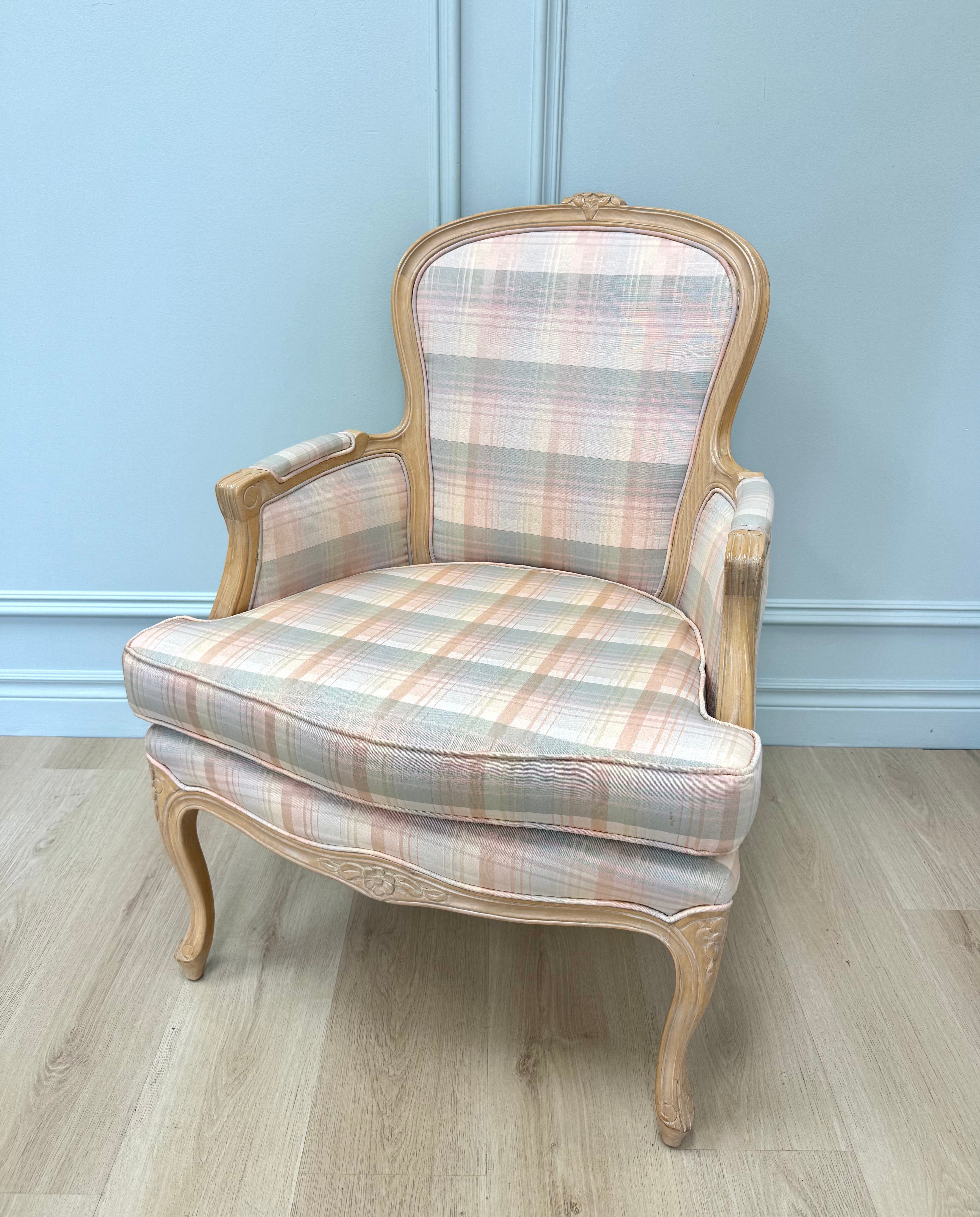 Pastel Plaid Bergere Chair