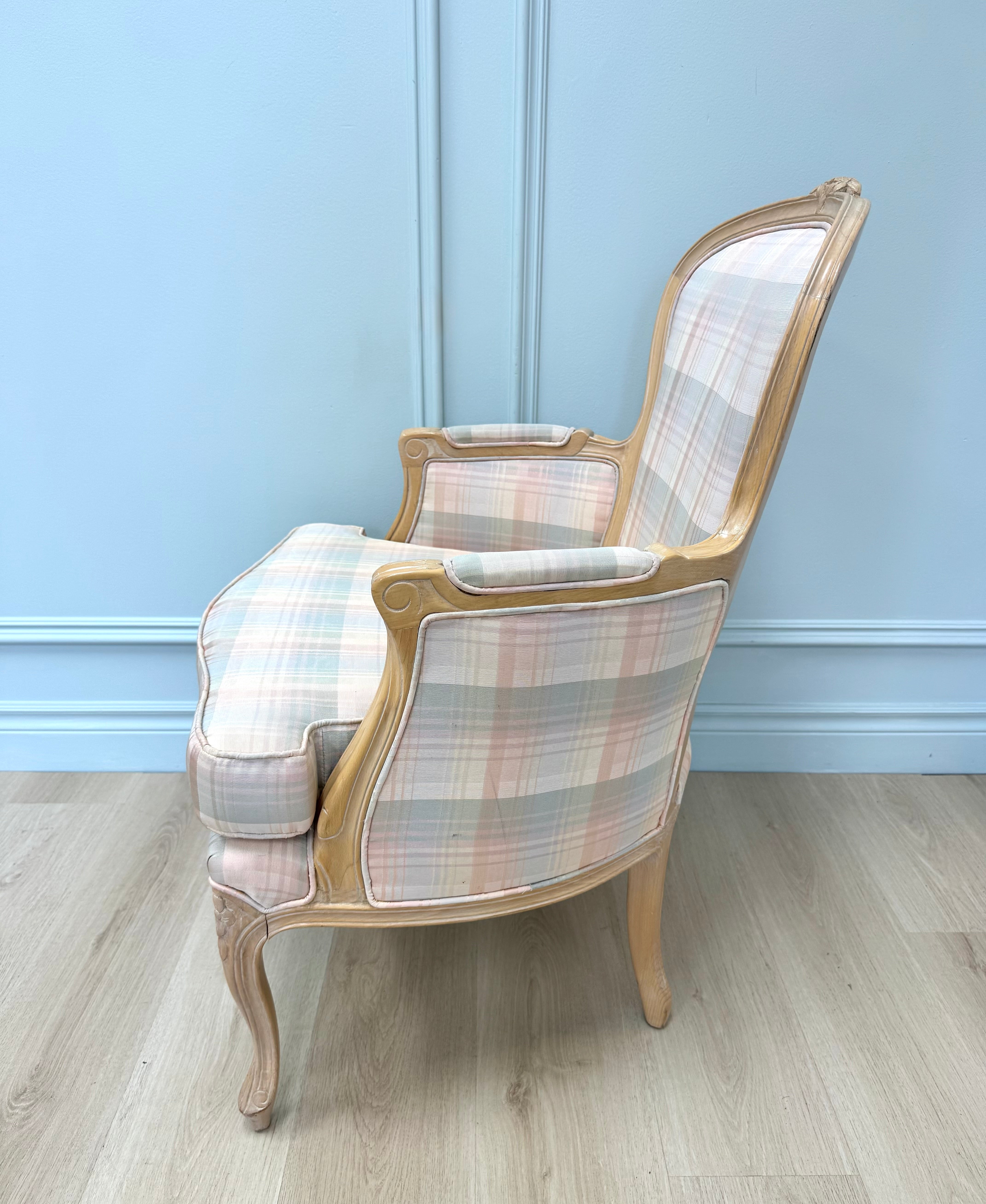 Pastel Plaid Bergere Chair