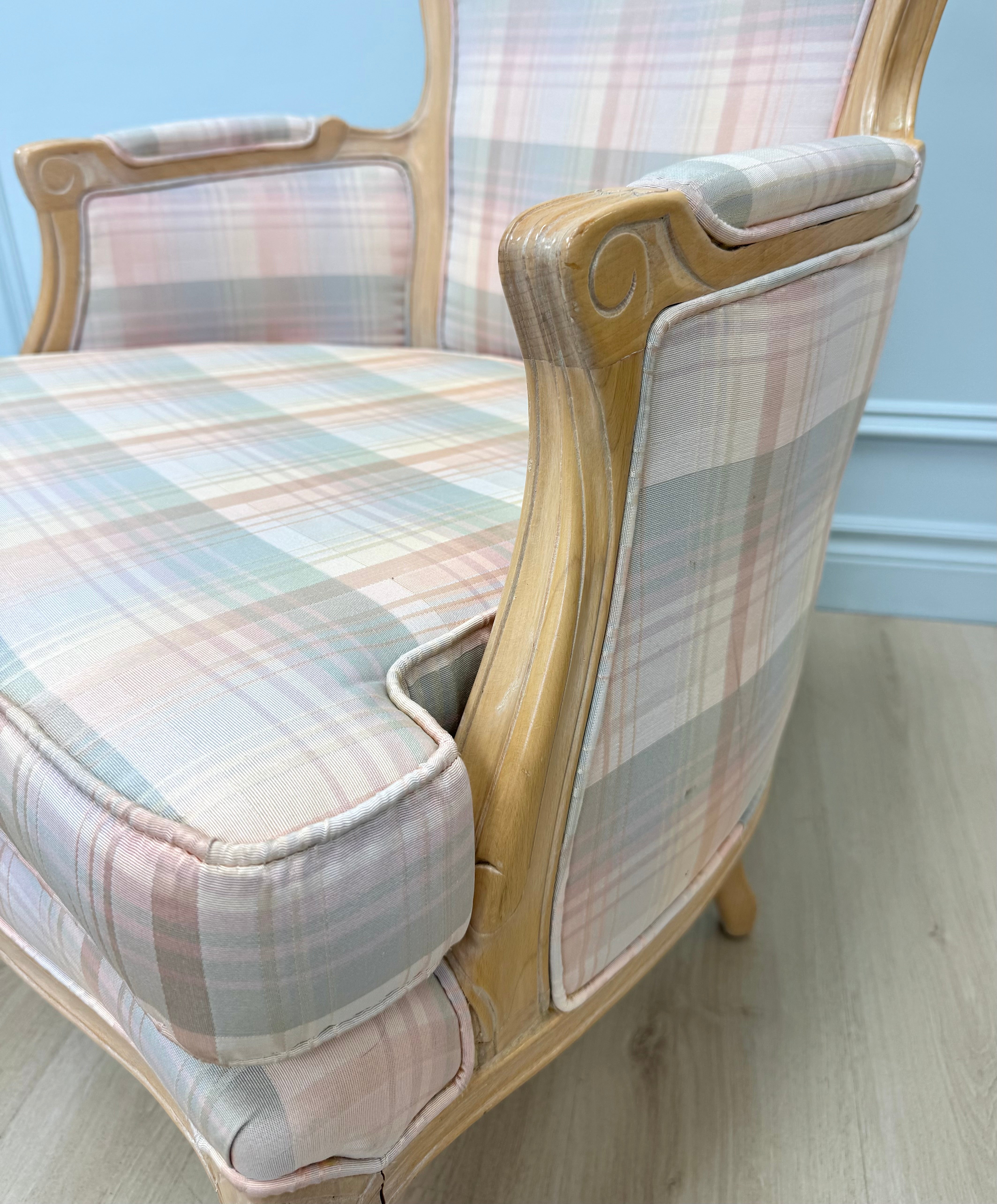 Pastel Plaid Bergere Chair