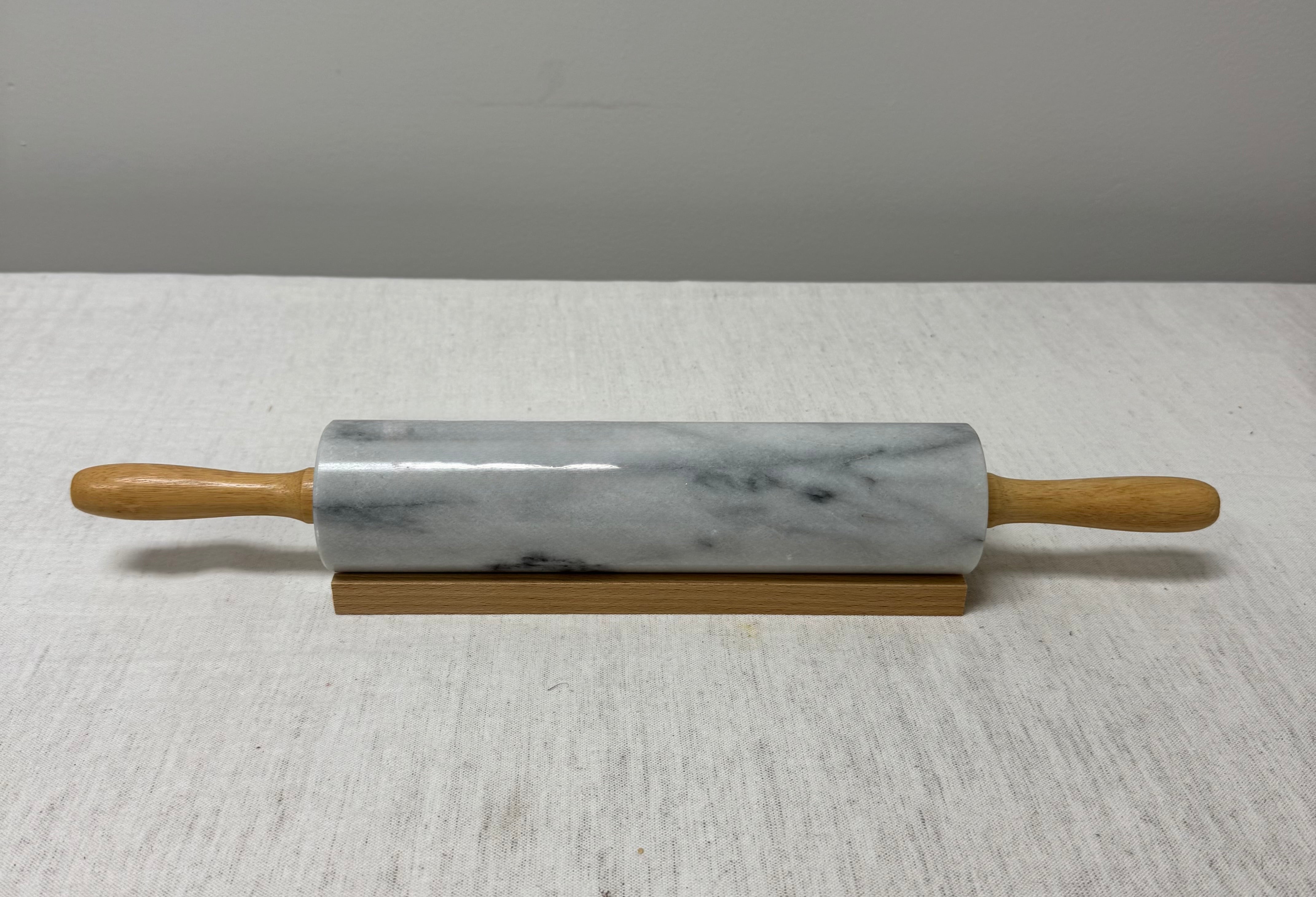 Carrara Marble Rolling Pin with Wood Base