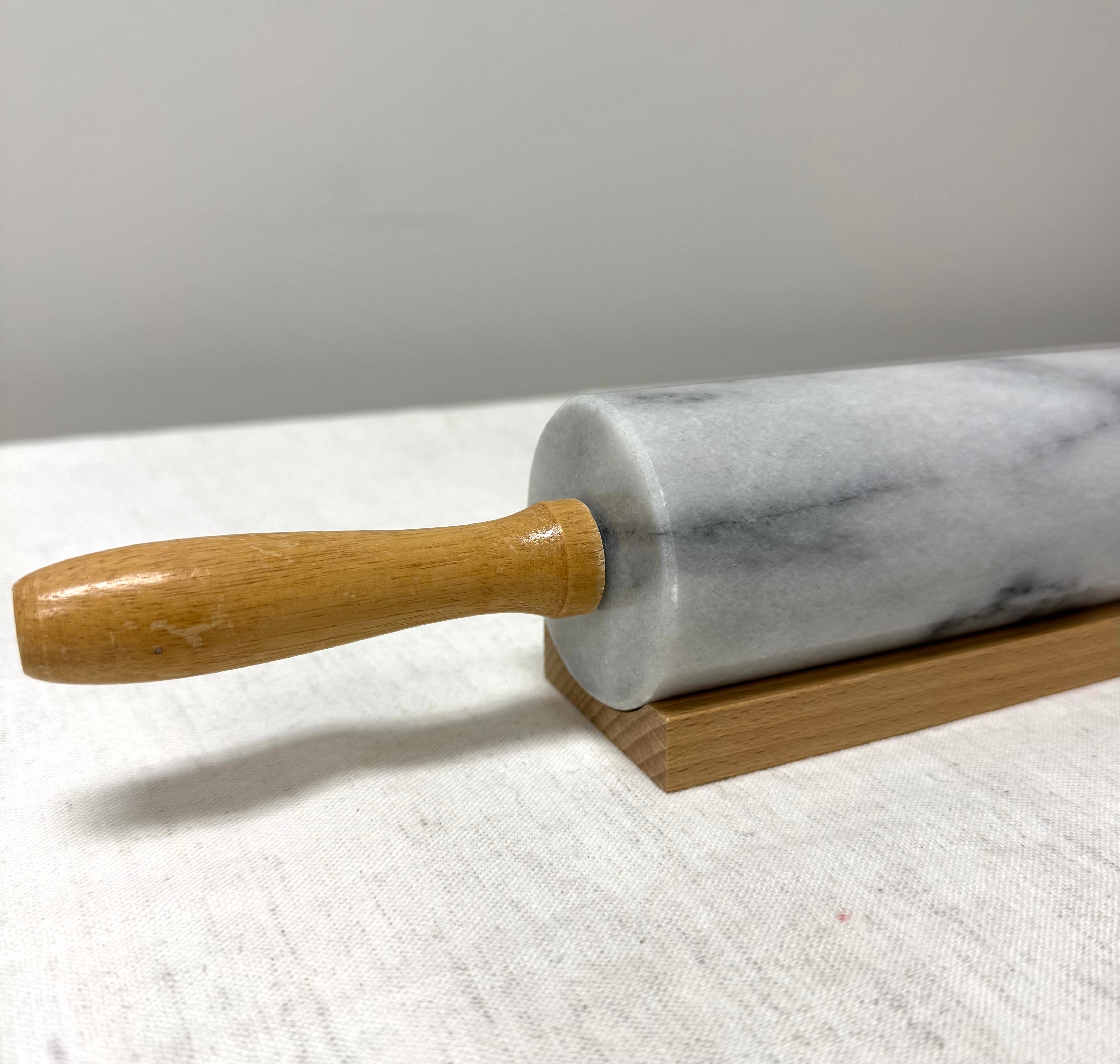 Carrara Marble Rolling Pin with Wood Base