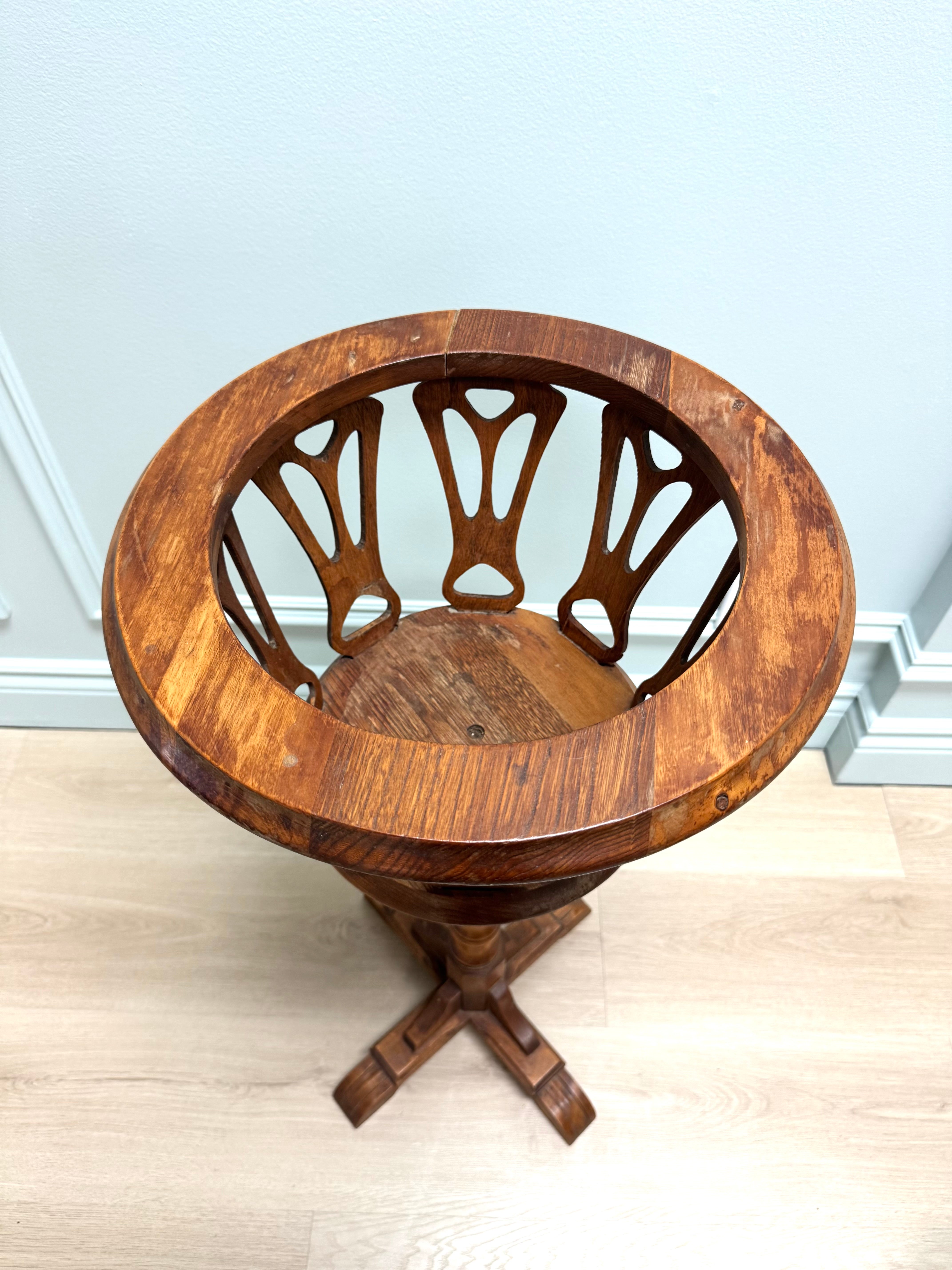 Antique Plant Stand with Brass Pot