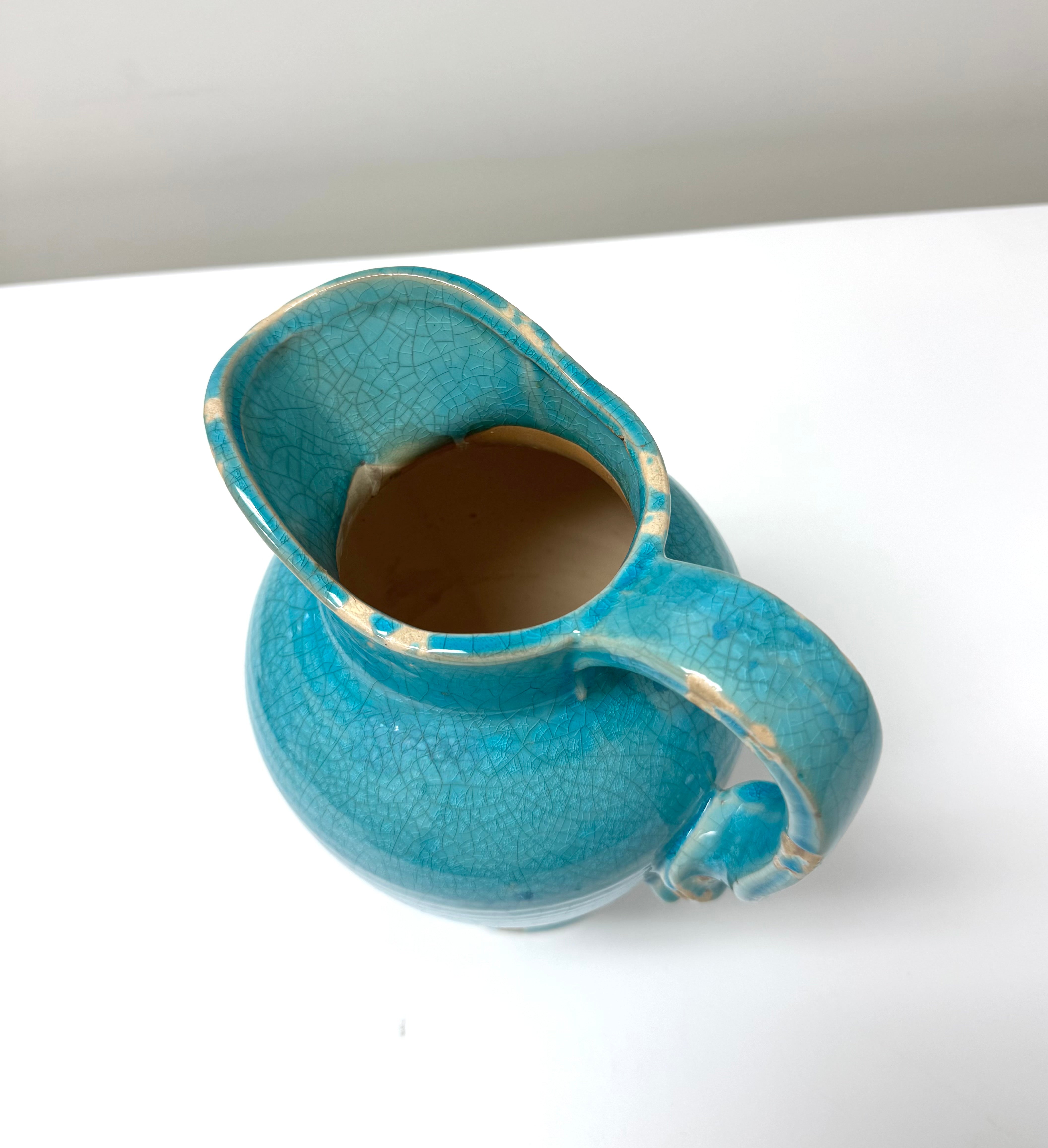 Turquoise Crackle Glaze Pitcher