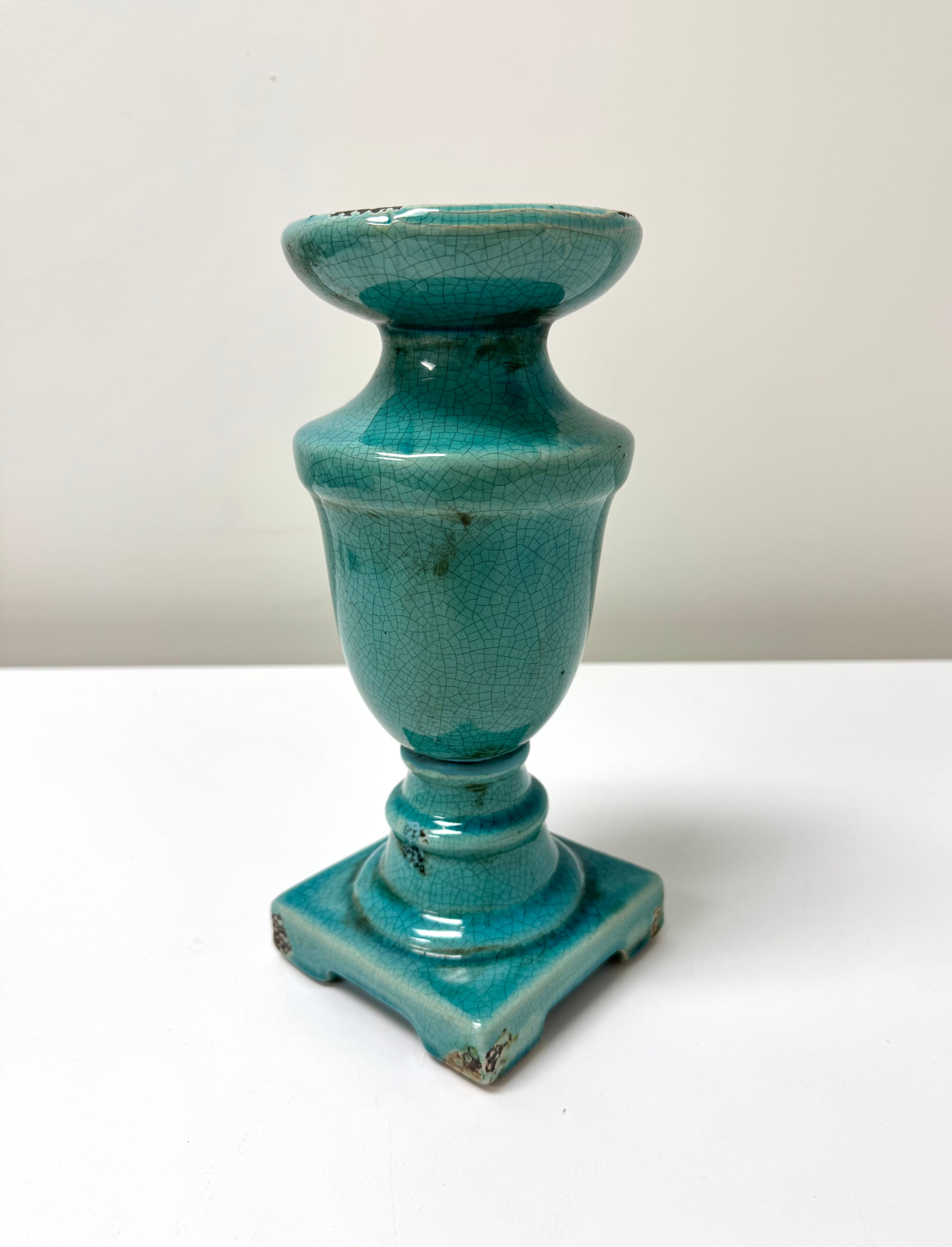 Turquoise Crackle Glaze Pillar Candle Holder