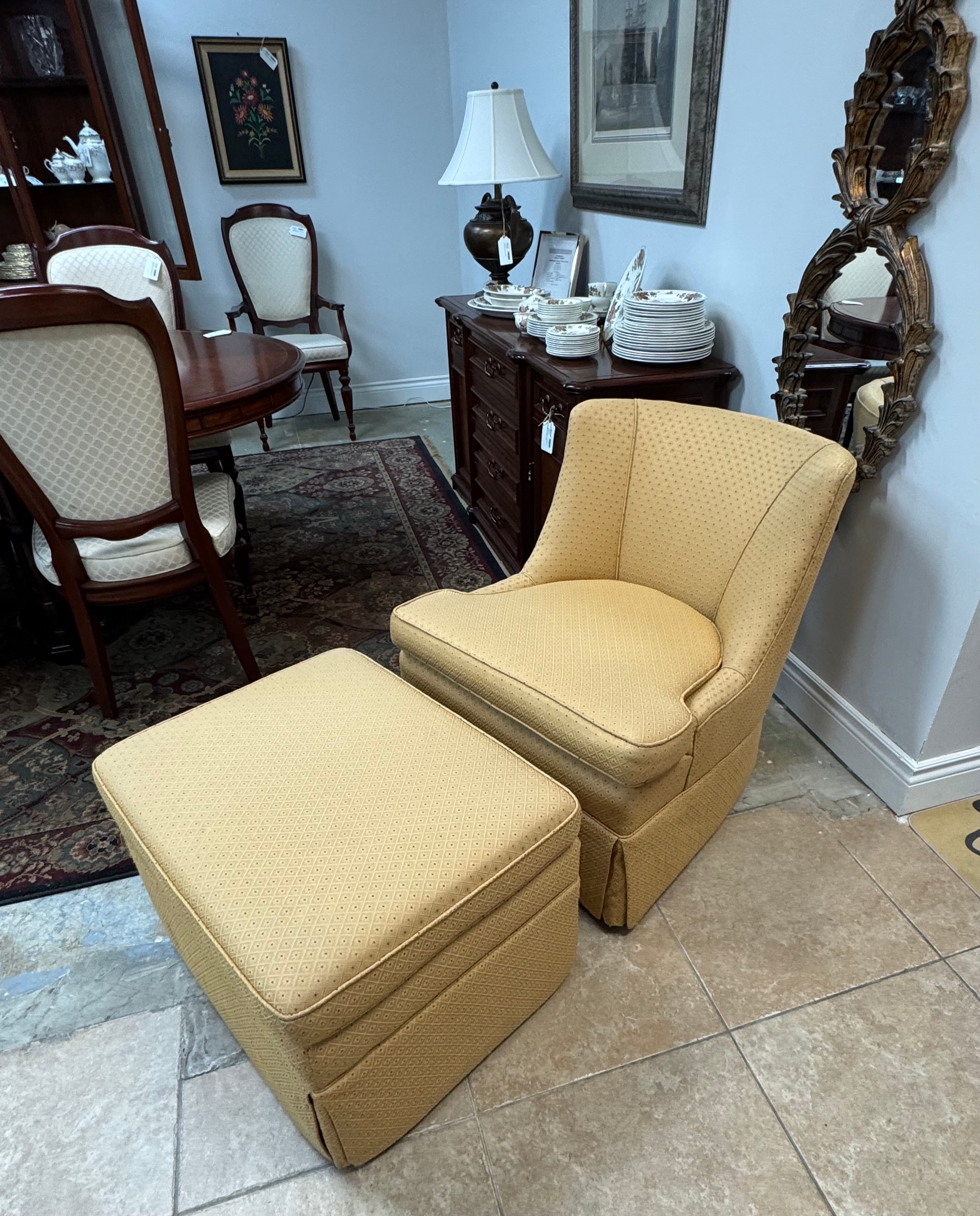 Gold Diamond Skirted Chair & Ottoman