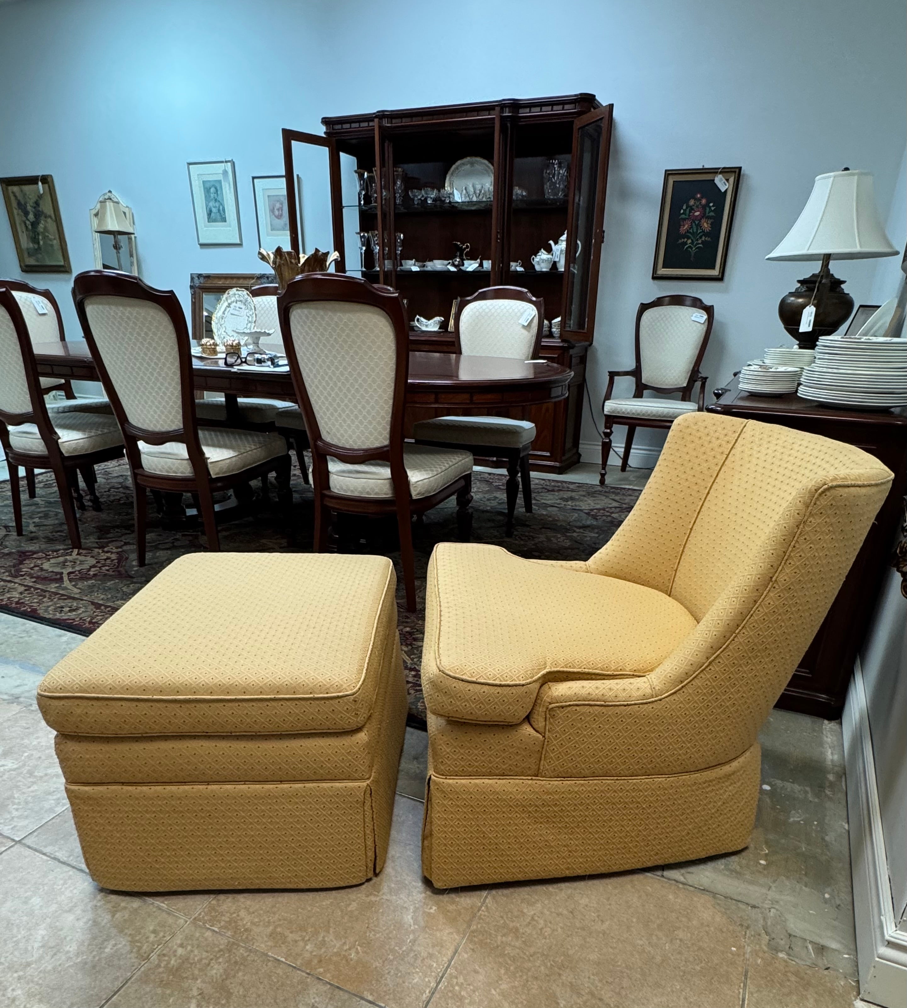 Gold Diamond Skirted Chair & Ottoman