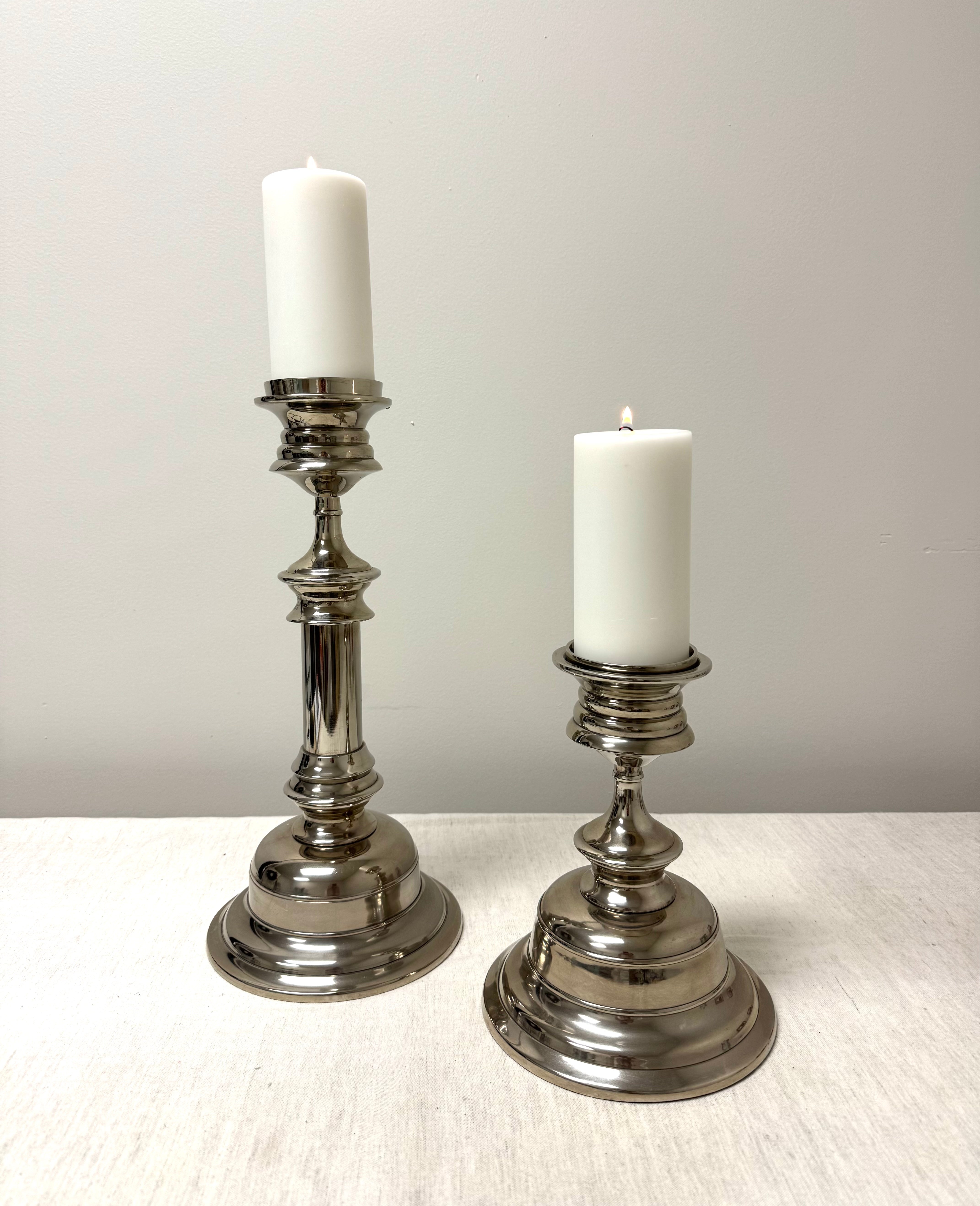 Polished Nickel Pillar Candle Holders Set of 2