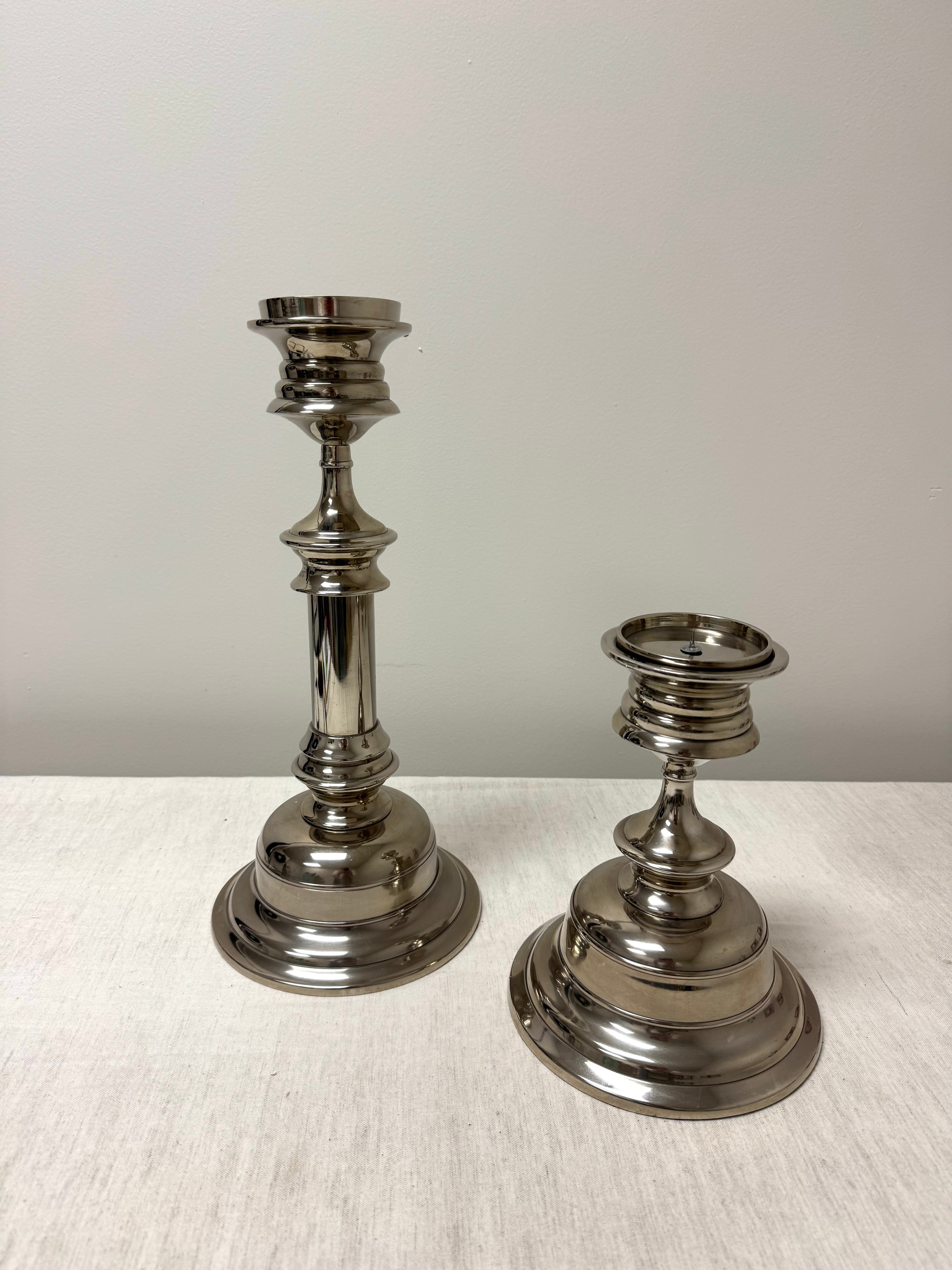 Polished Nickel Pillar Candle Holders Set of 2