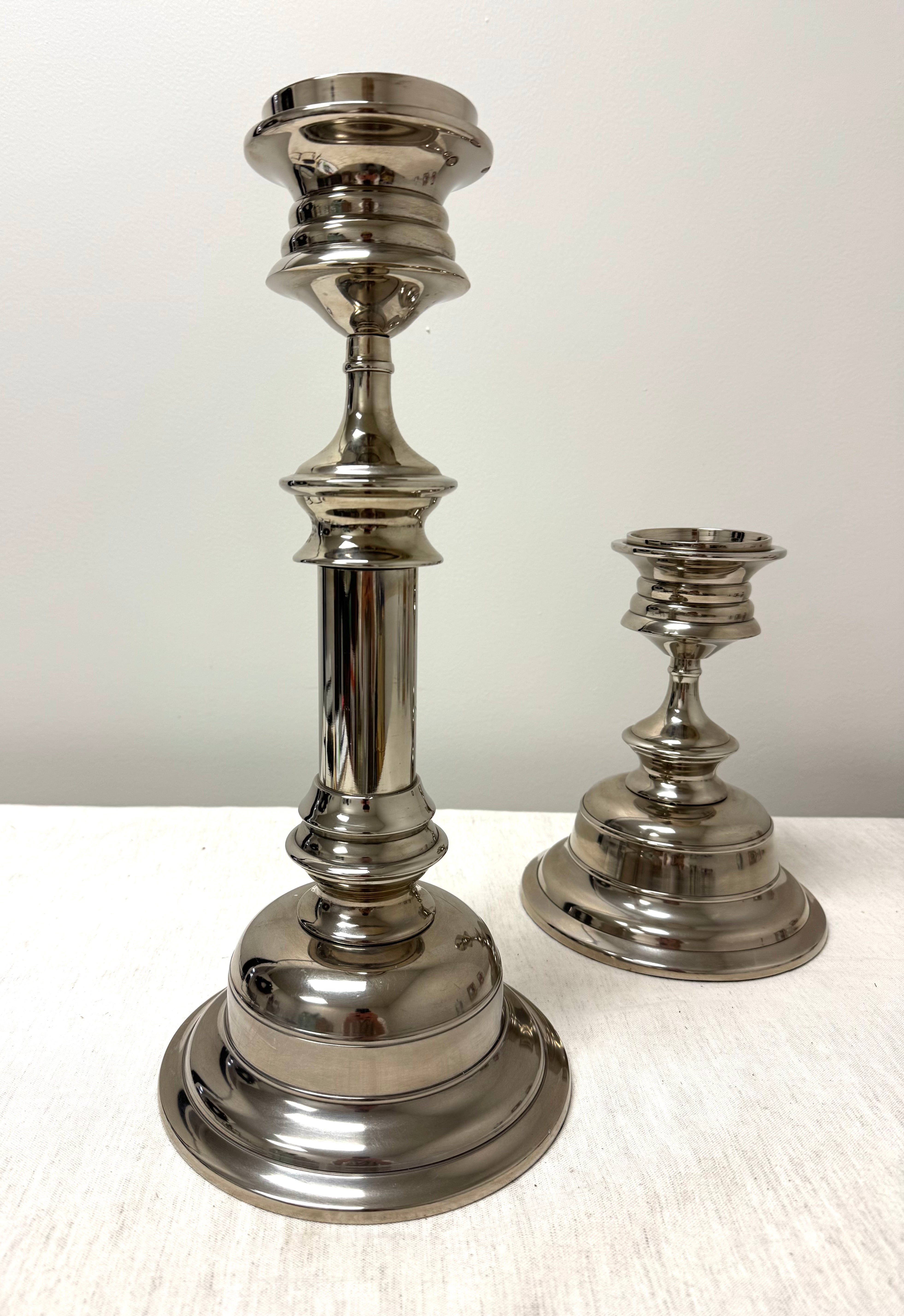 Polished Nickel Pillar Candle Holders Set of 2