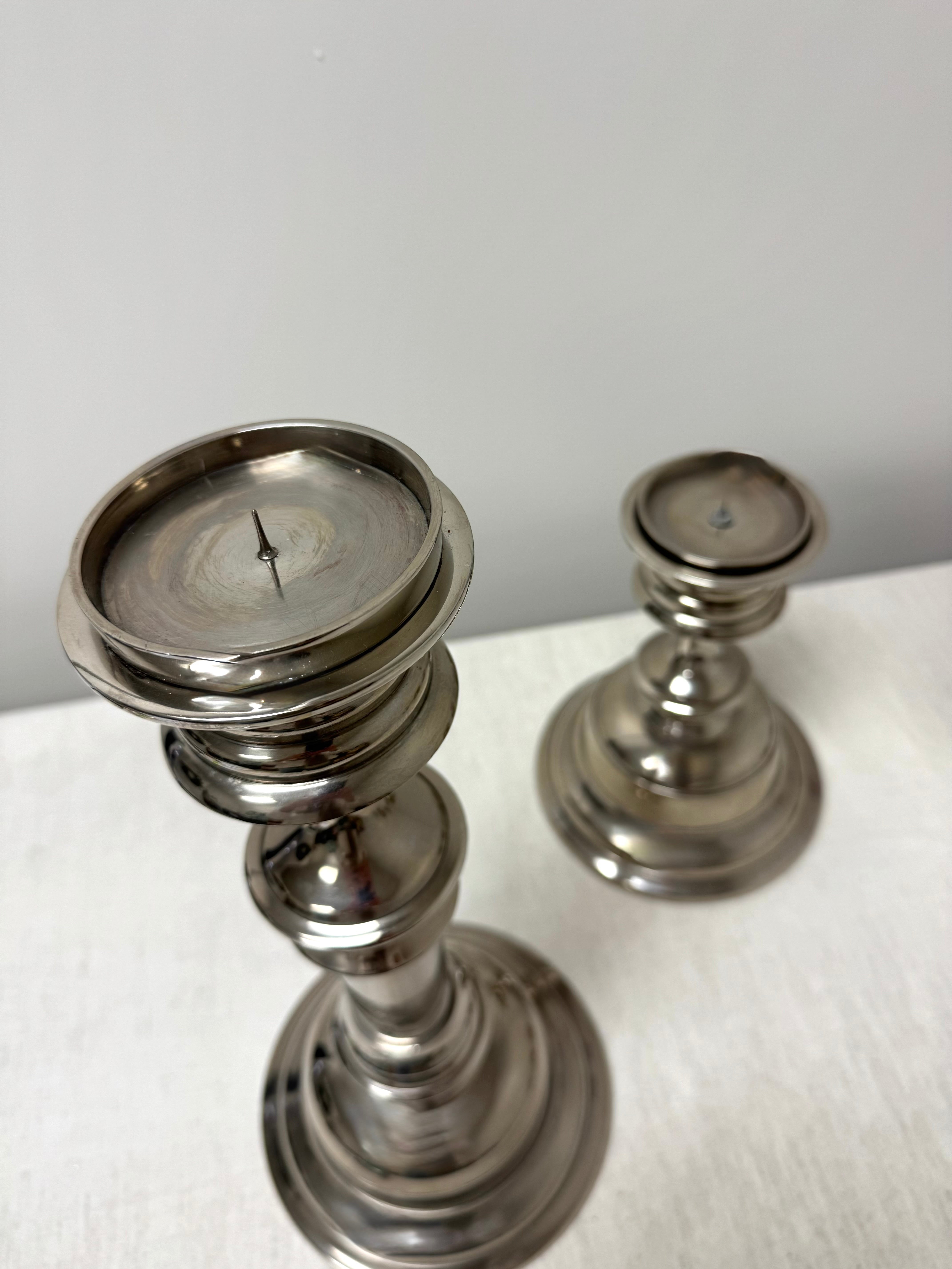 Polished Nickel Pillar Candle Holders Set of 2