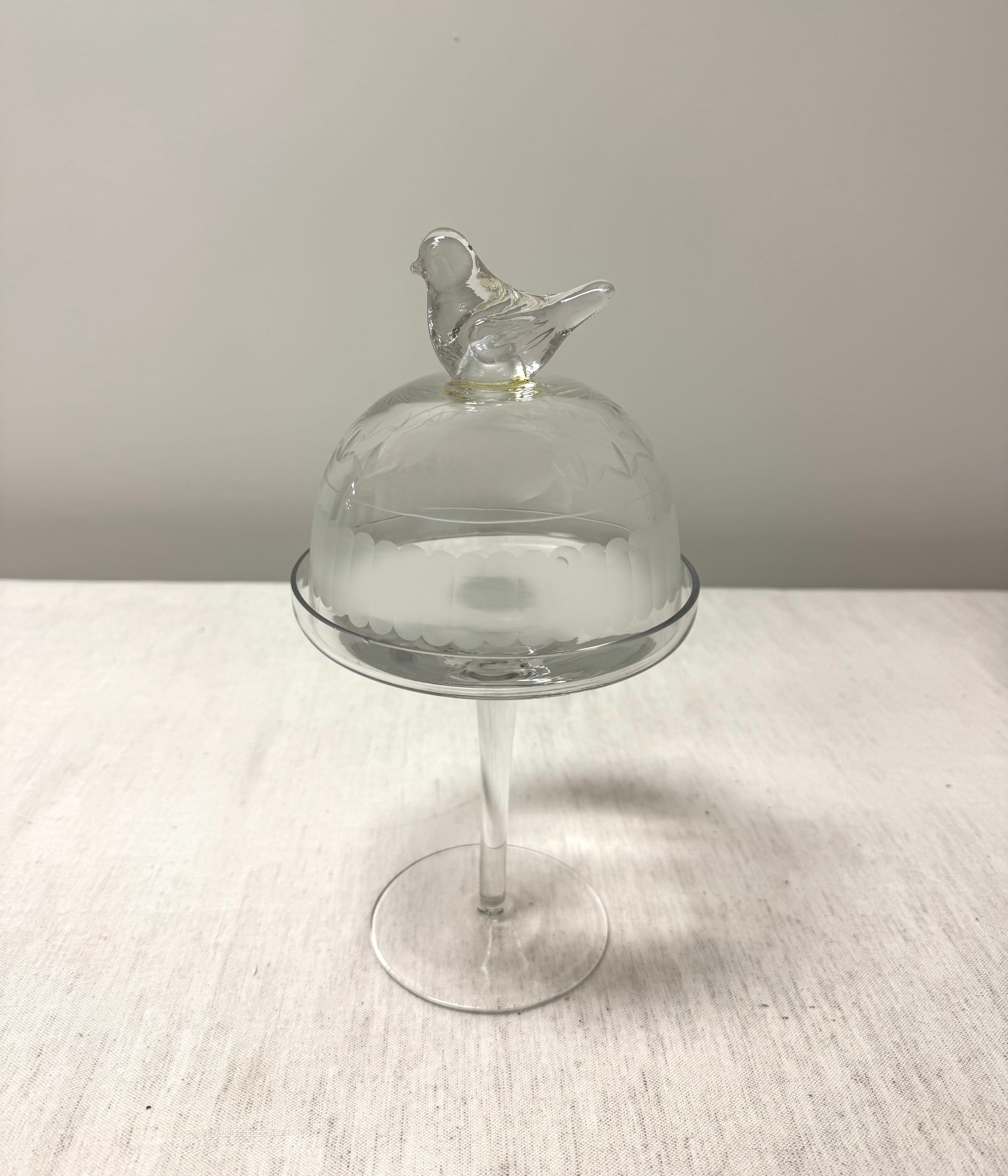 Footed Glass Cloche with Bird Handle
