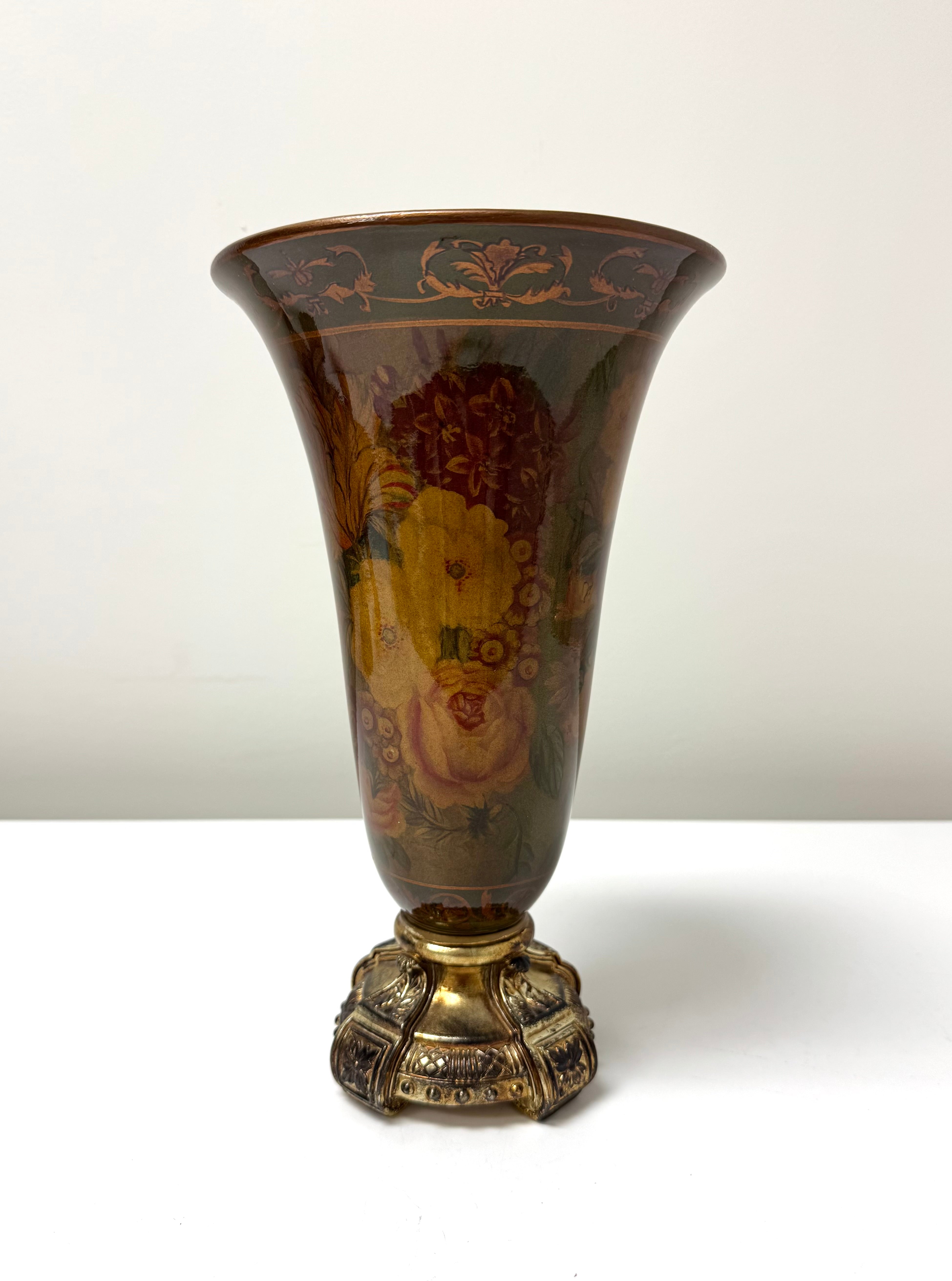 Footed Floral Trumpet Vase