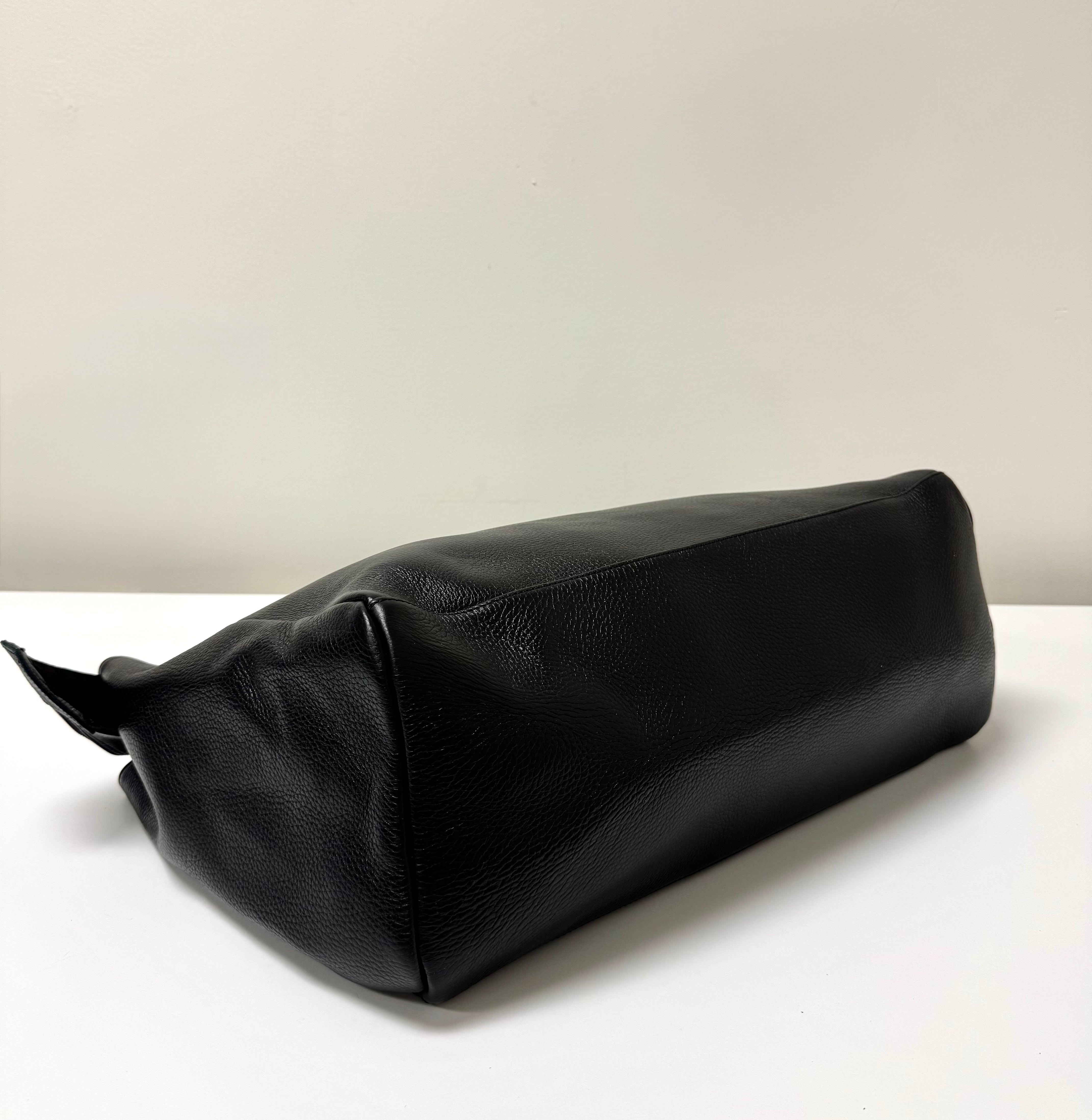 NEW Black Pebble Leather Travel Tote