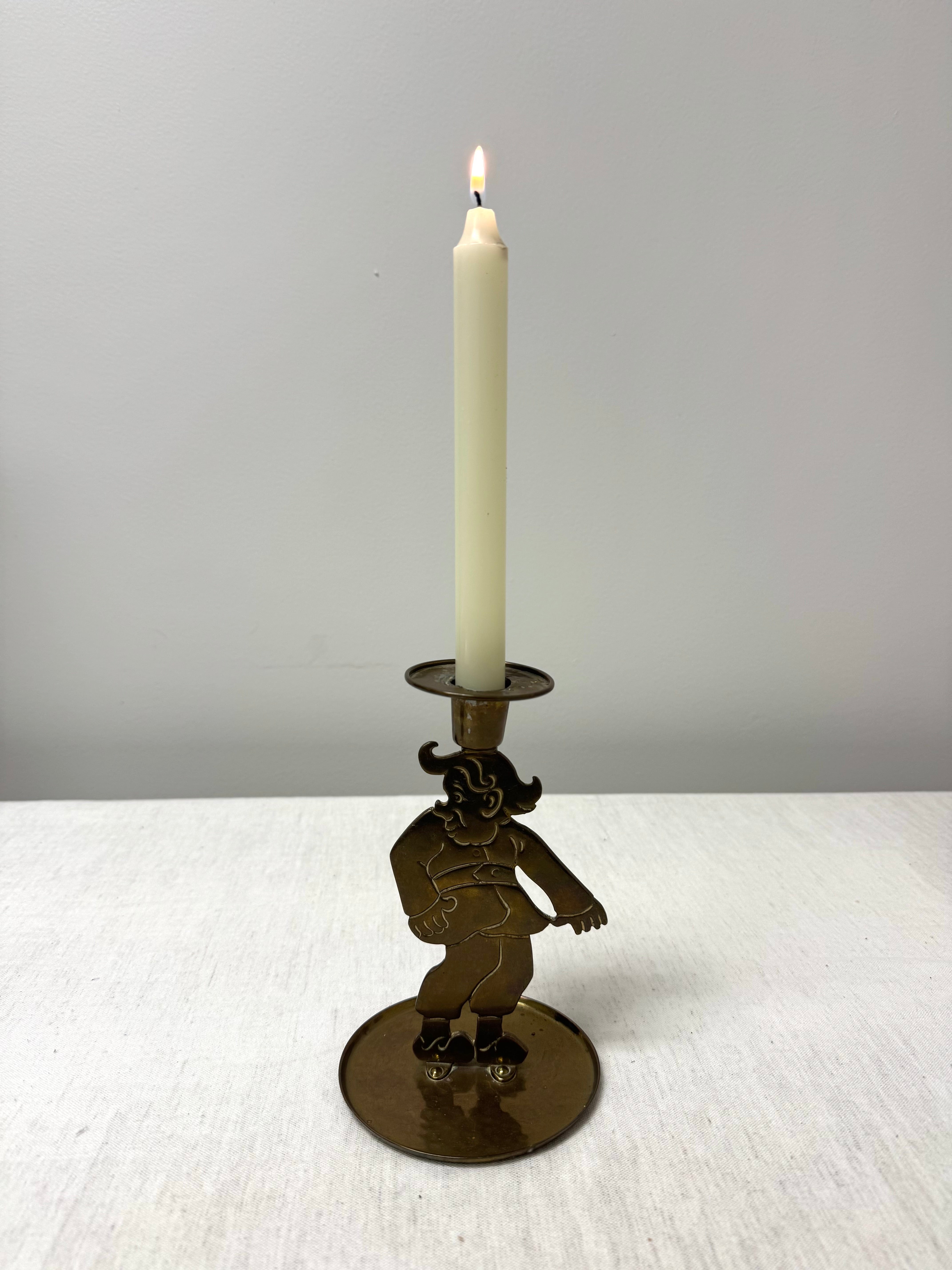 Vintage Brass Funny Man Taper Candle Holder