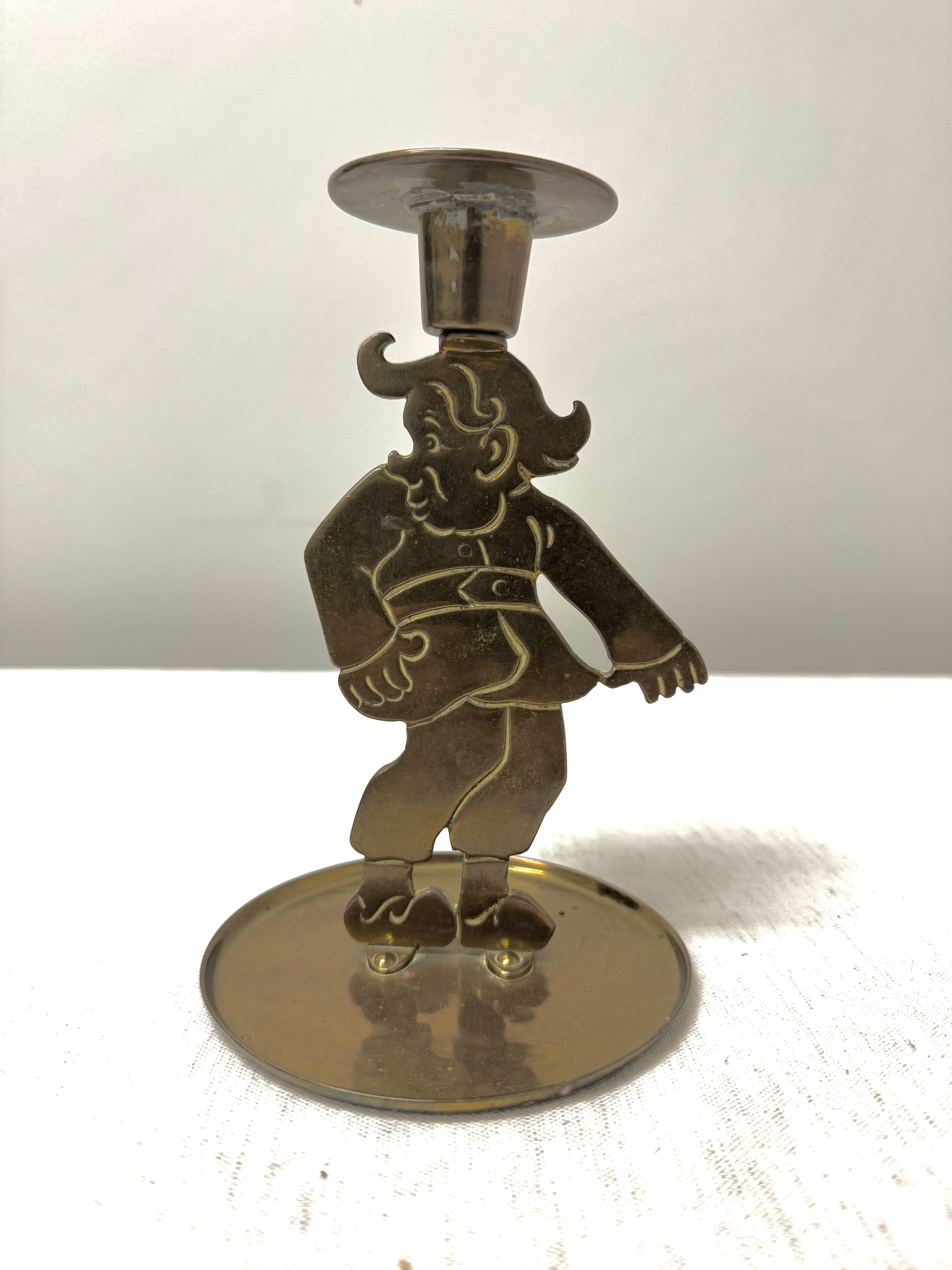 Vintage Brass Funny Man Taper Candle Holder
