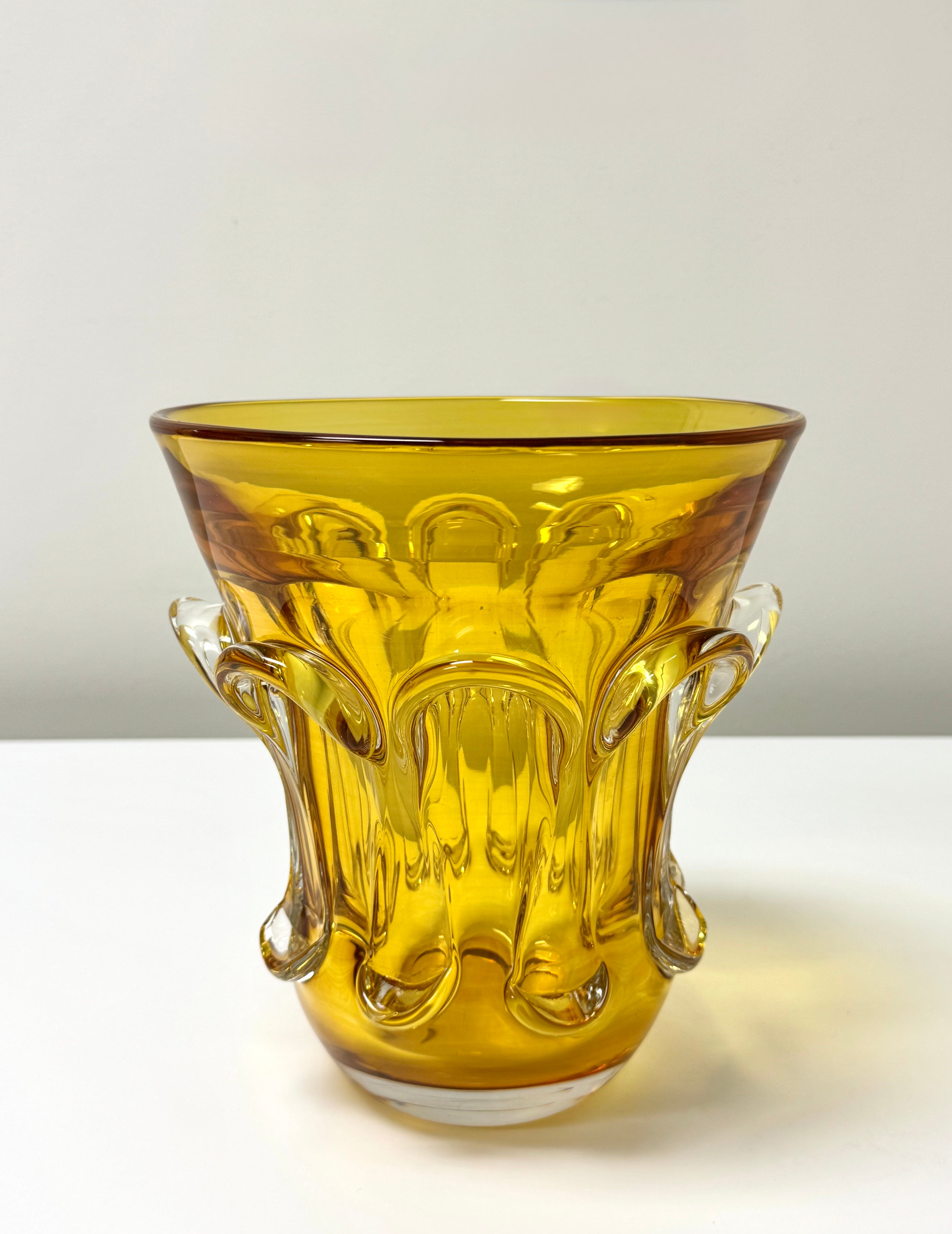 Vintage Amber Art Glass Vase