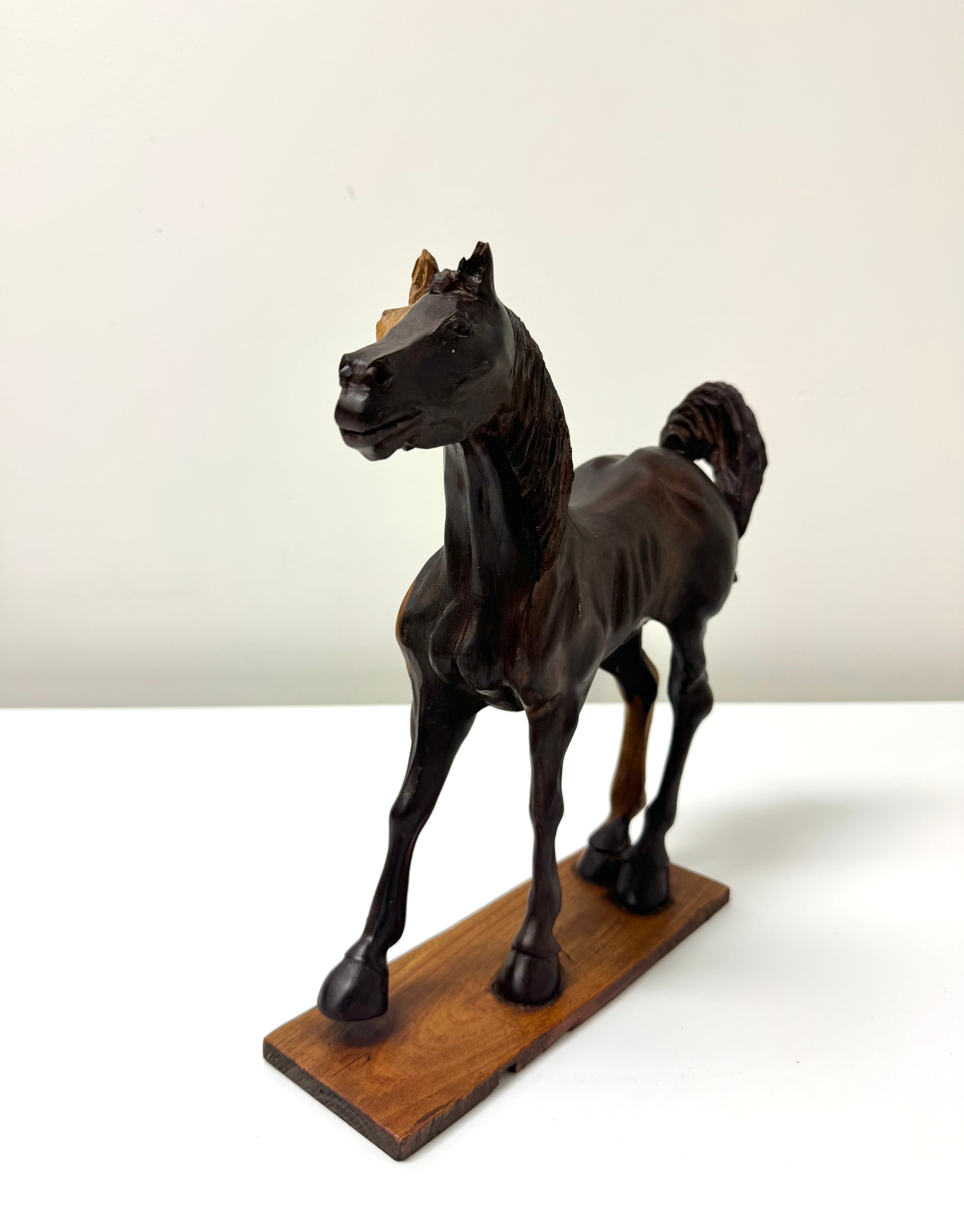 Vintage Hand-carved Wood Horse Sculpture