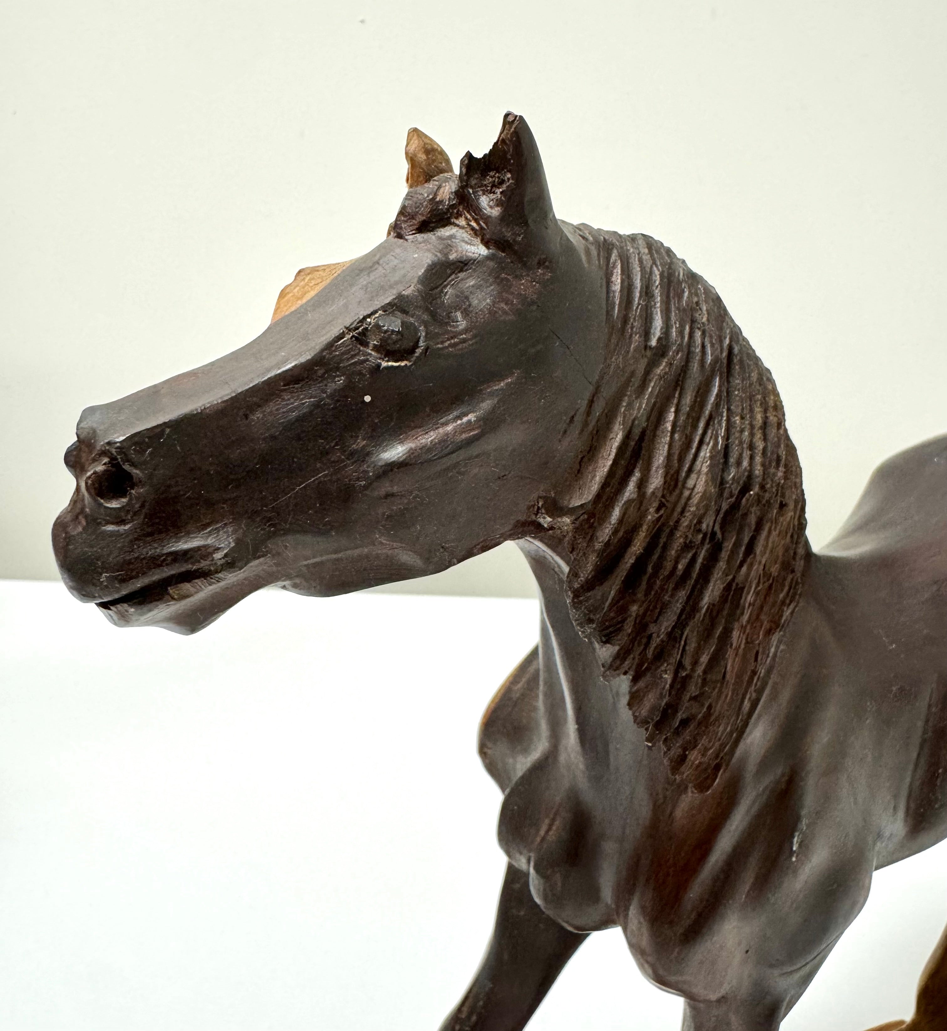 Vintage Hand-carved Wood Horse Sculpture