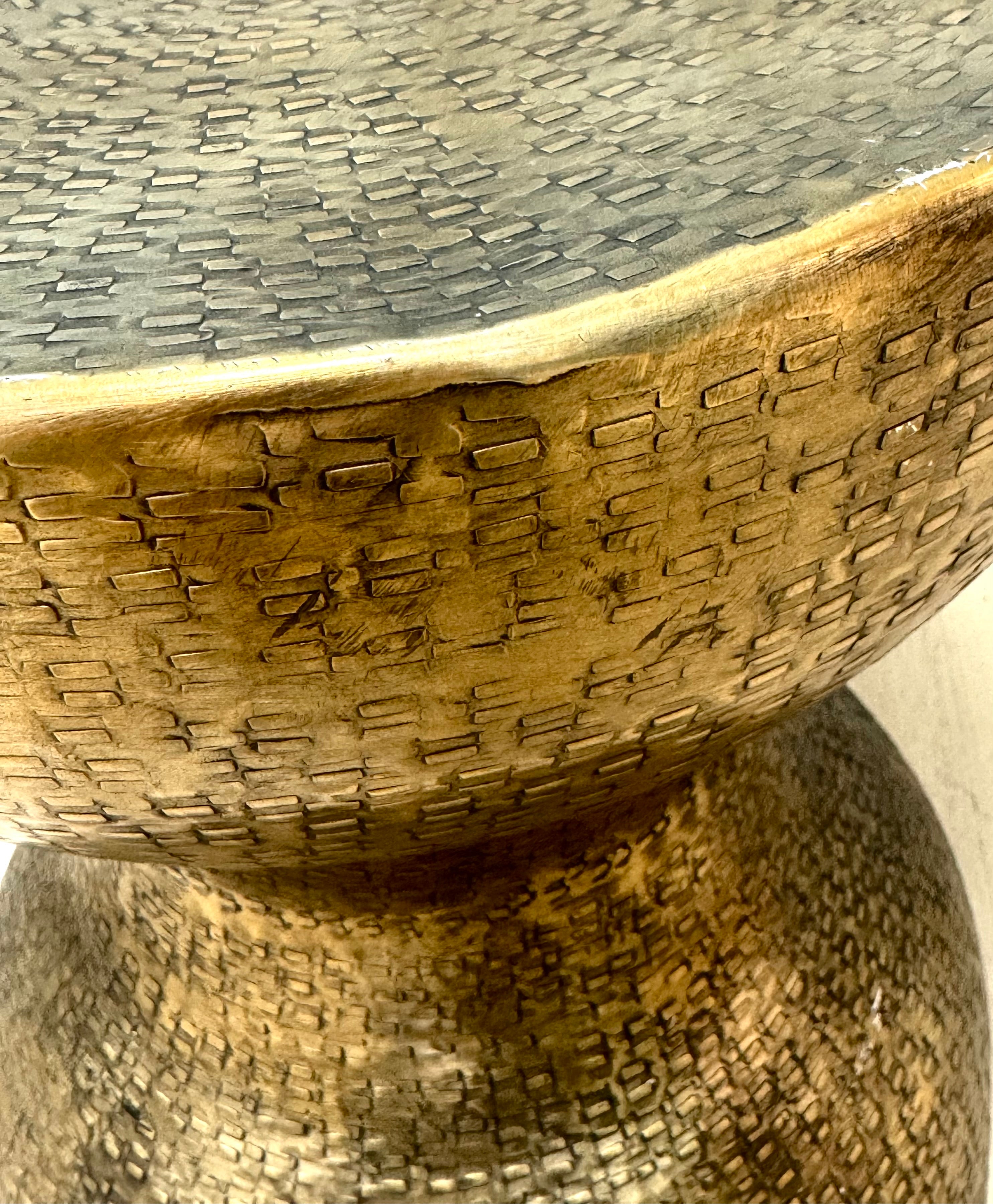 Hand-hammered Brass Hourglass Side Table