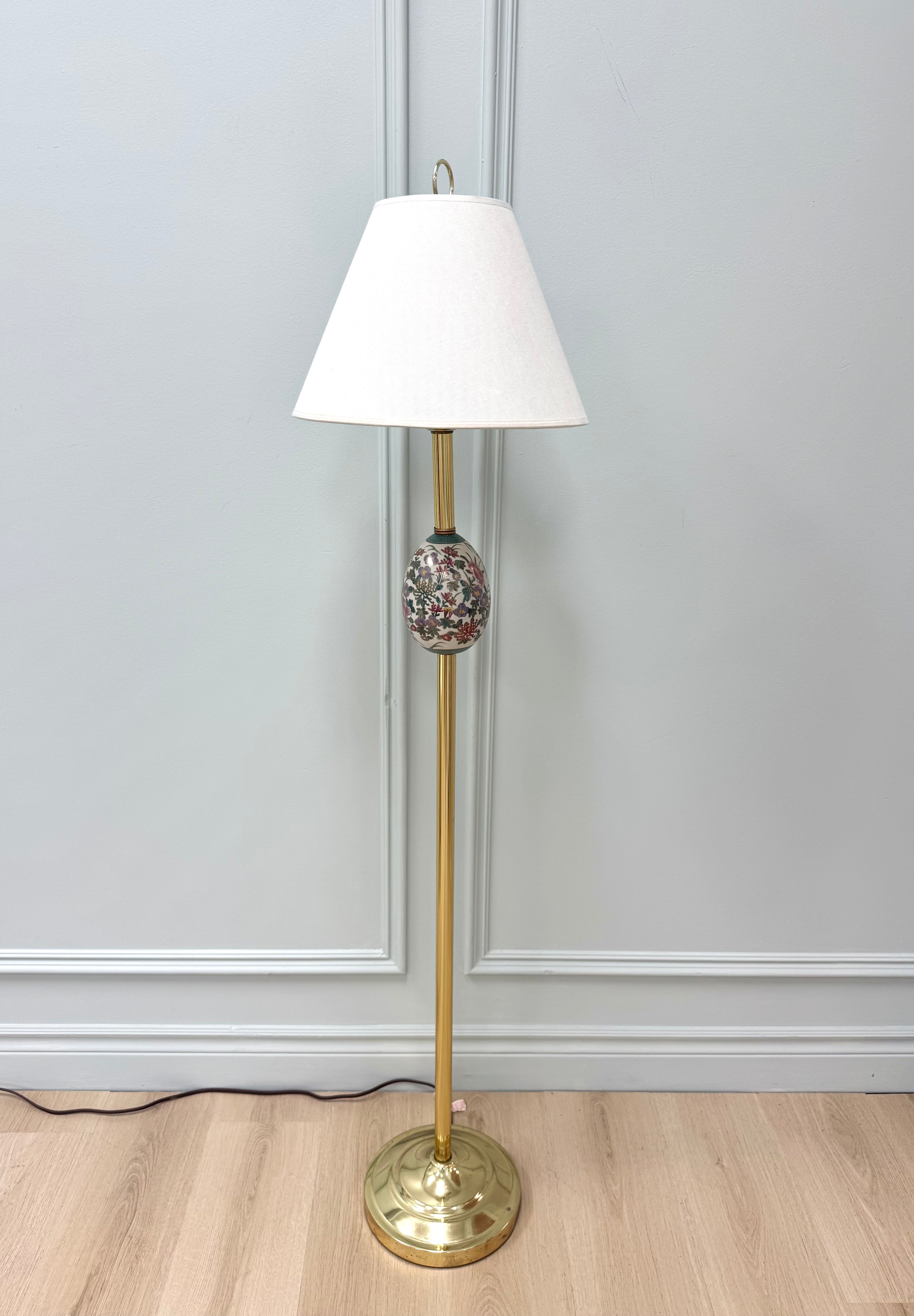 Vintage Brass Floor Lamp with Egg Detail