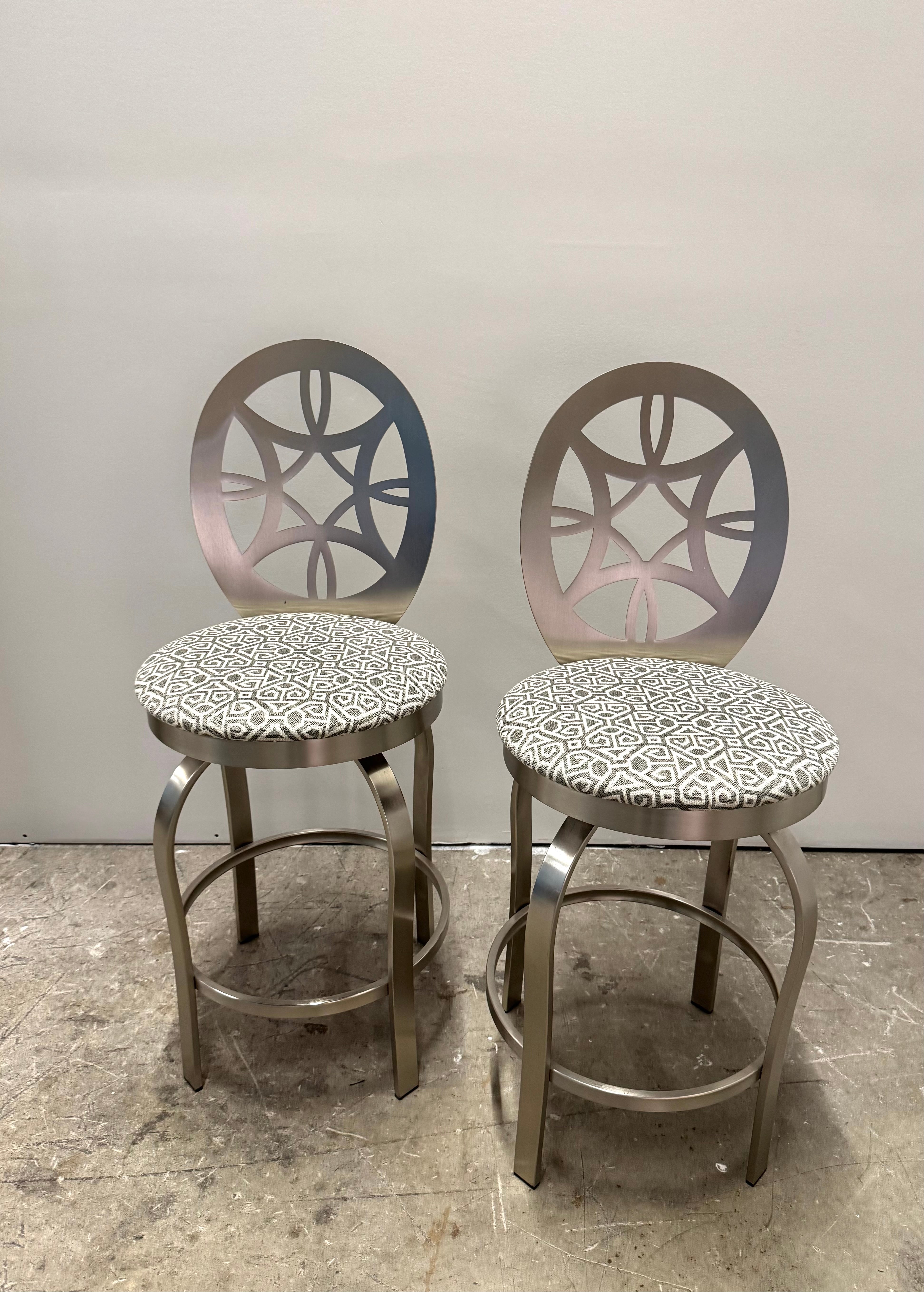 Brushed Steel Openwork Counter Stools Set 2