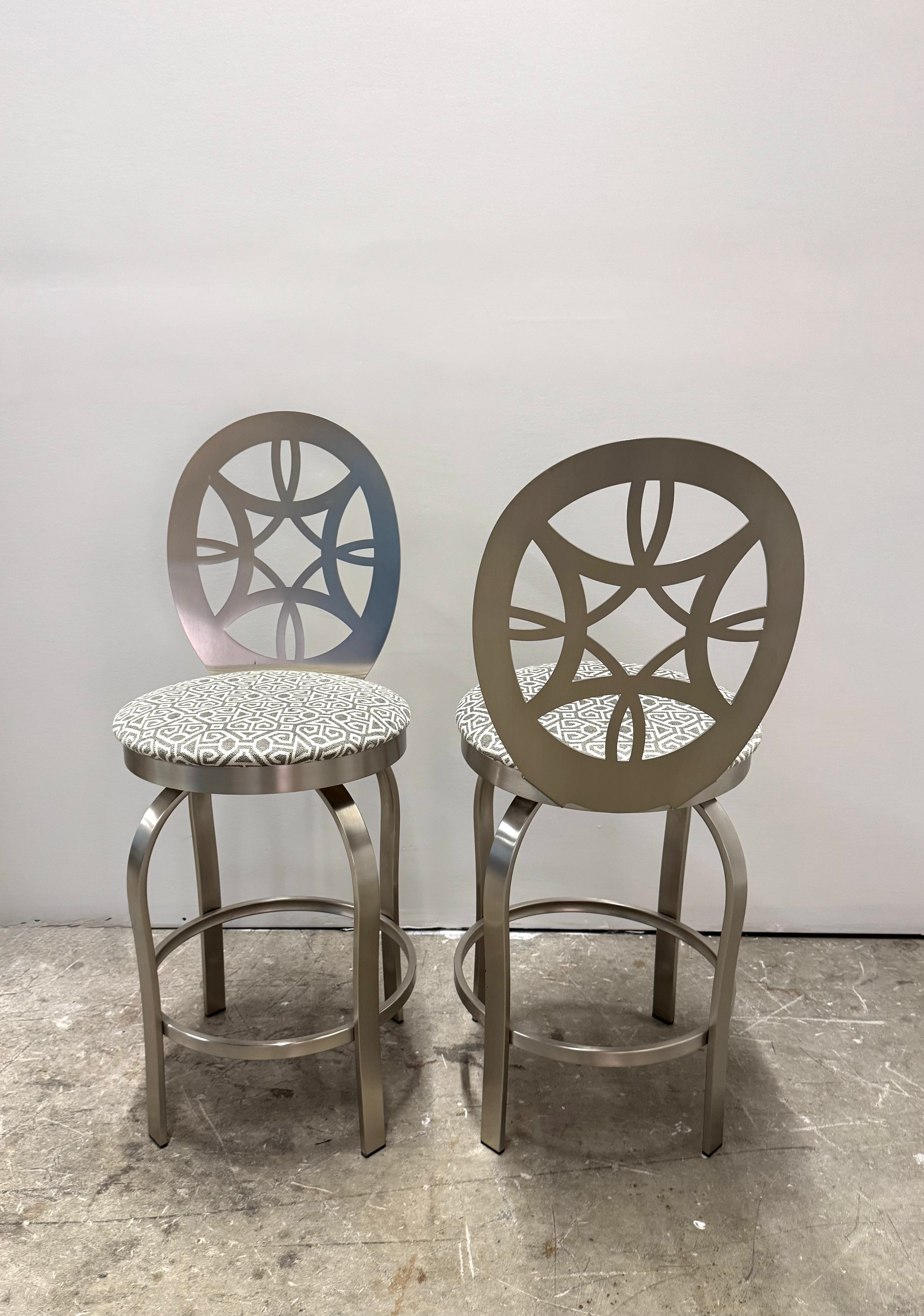 Brushed Steel Openwork Counter Stools Set 2