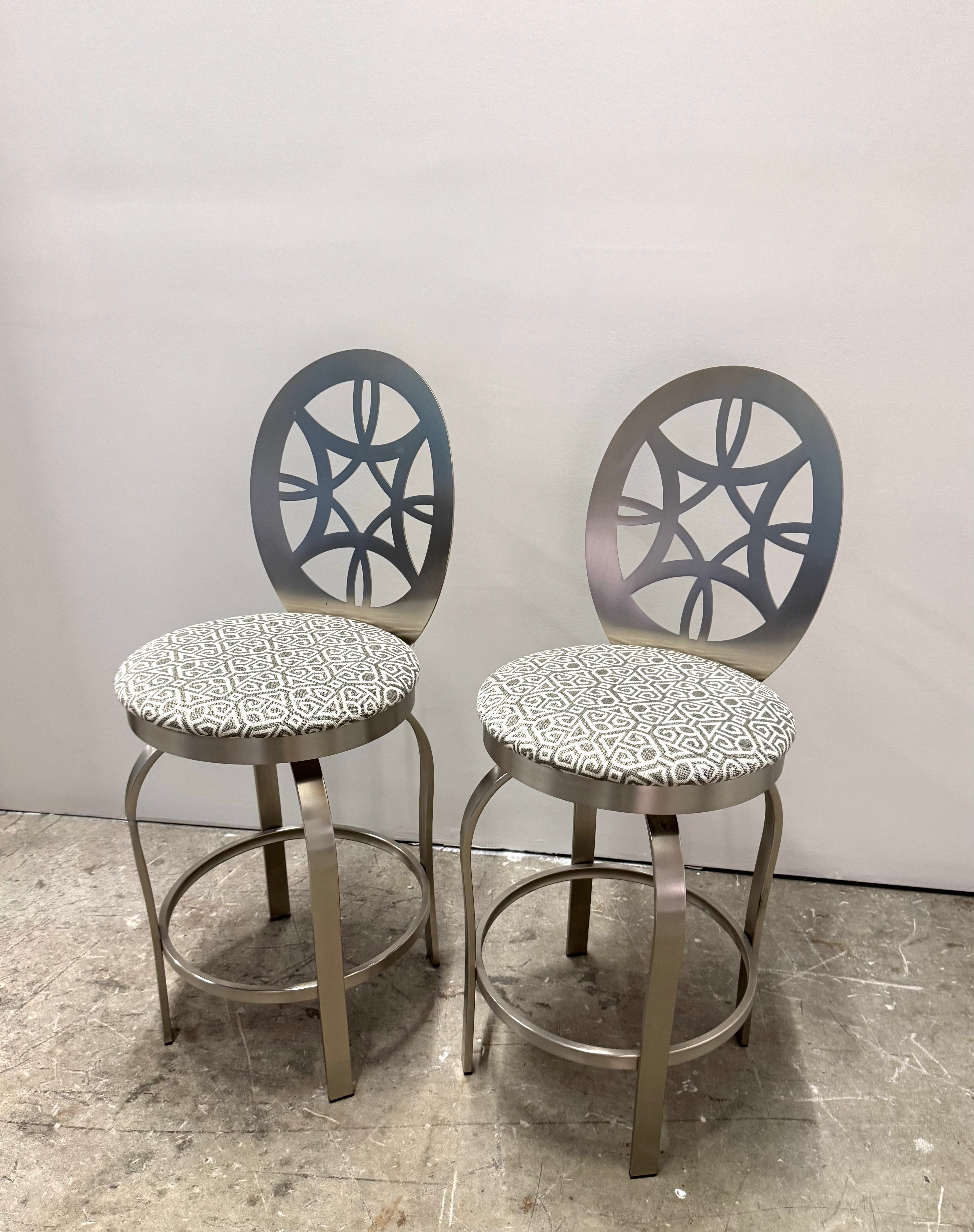 Brushed Steel Openwork Counter Stools Set 2