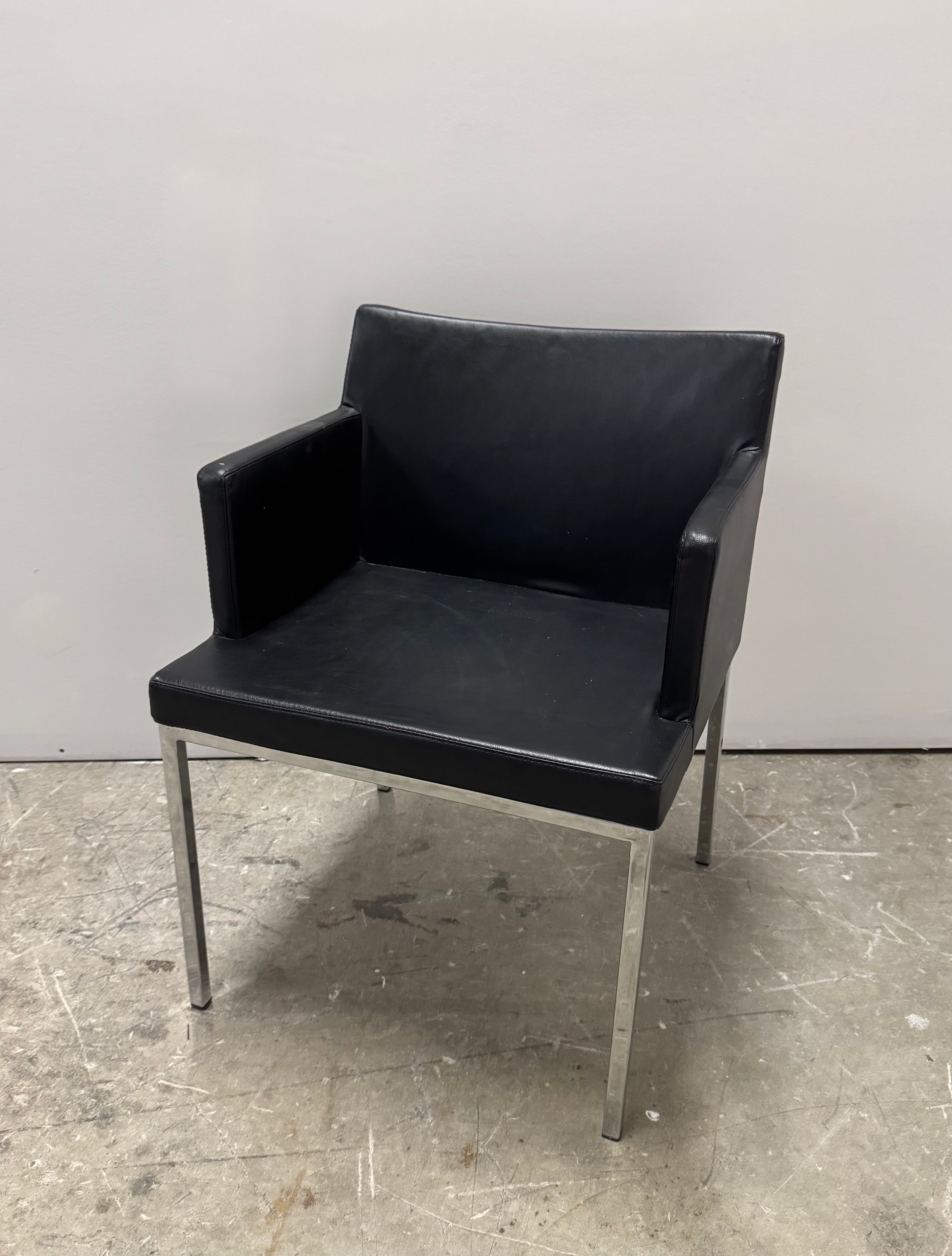 Modernist Chrome & Faux Black Leather Chair