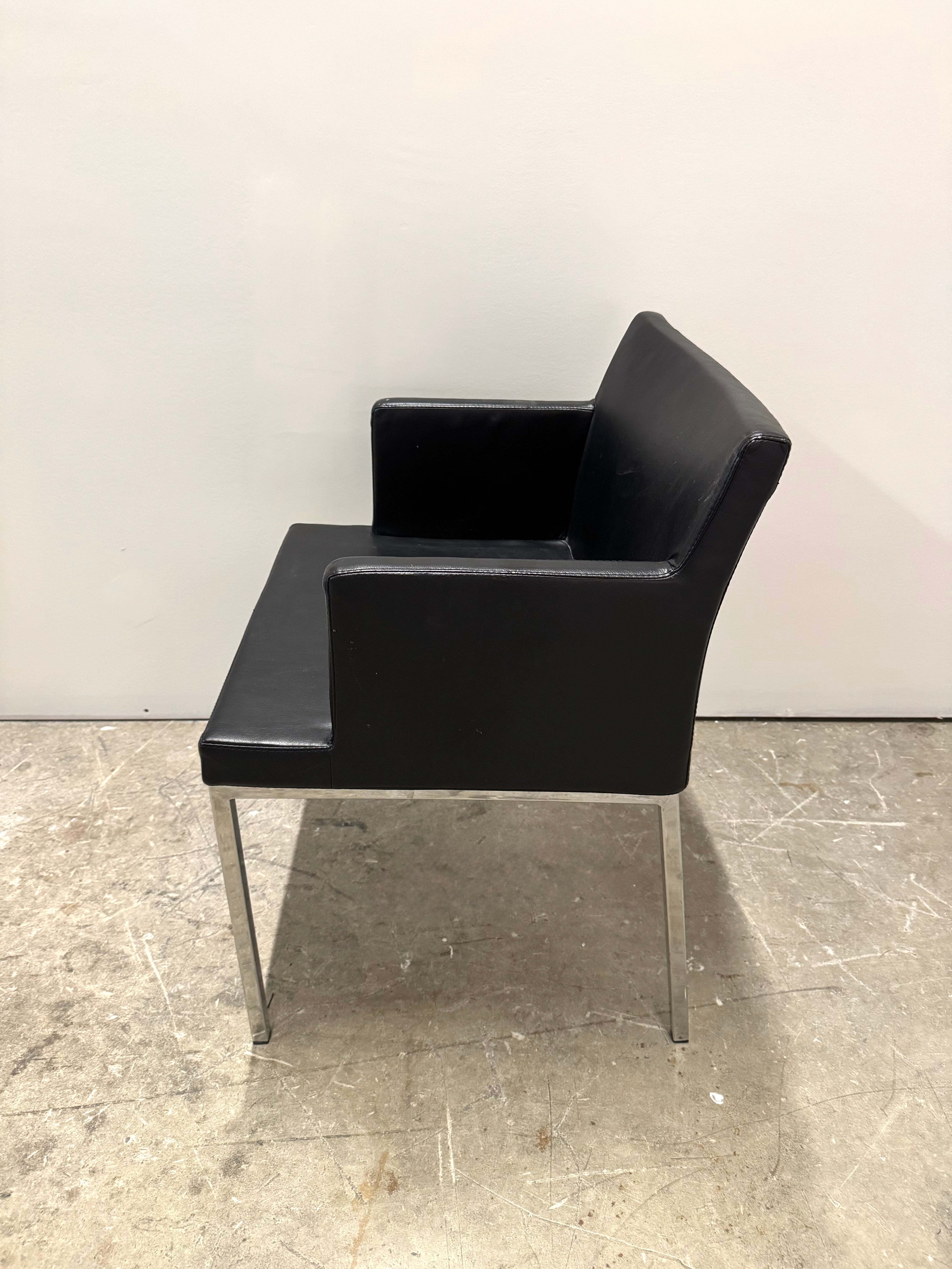 Modernist Chrome & Faux Black Leather Chair