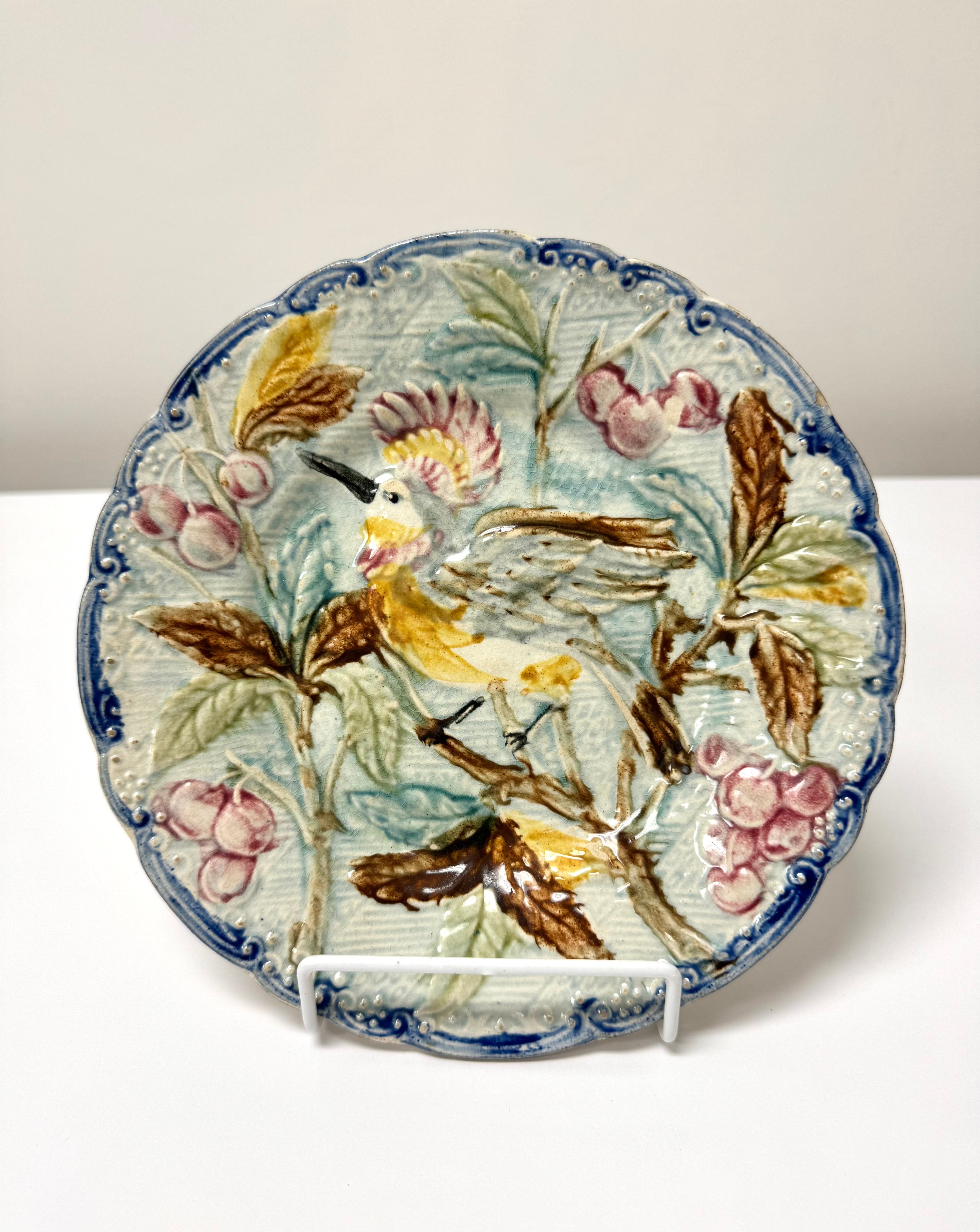 Antique Faiencerie de Wasmuel Bird of Paradise 8" Plate