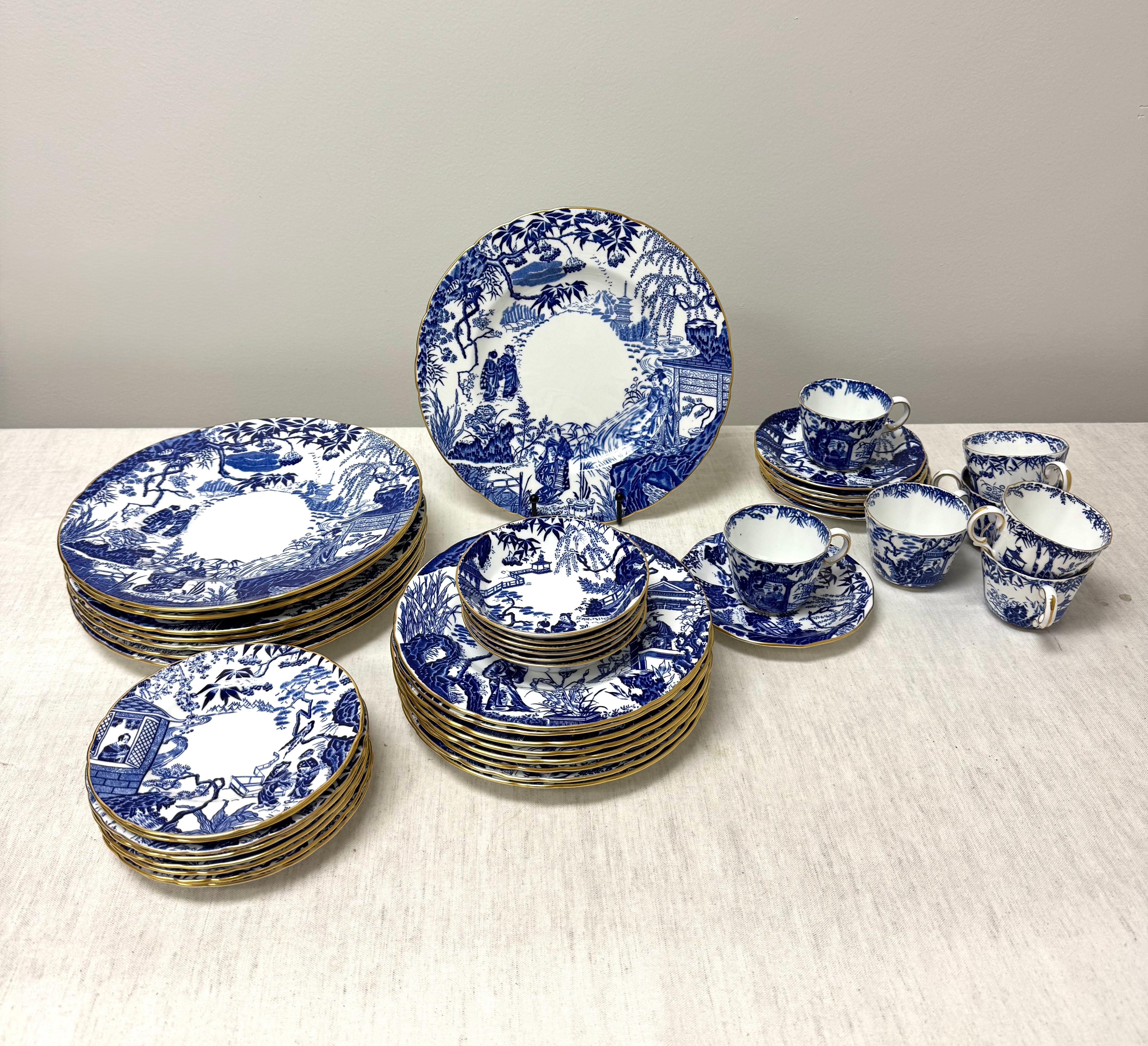 RARE! ROYAL CROWN DERBY 'Mikado' Dinnerware Set for 6+