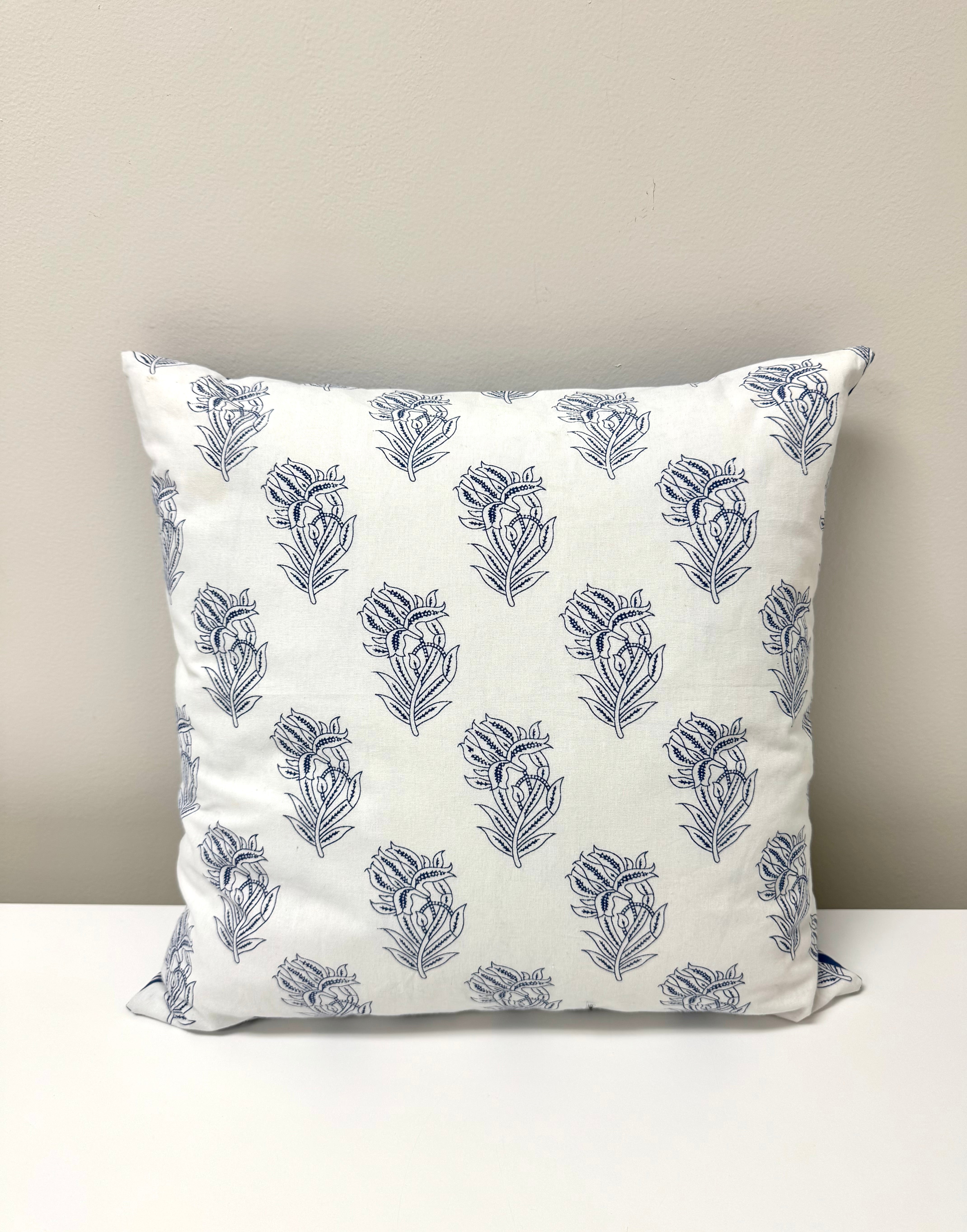 Blue & White Arboreal Print 18" Pillow