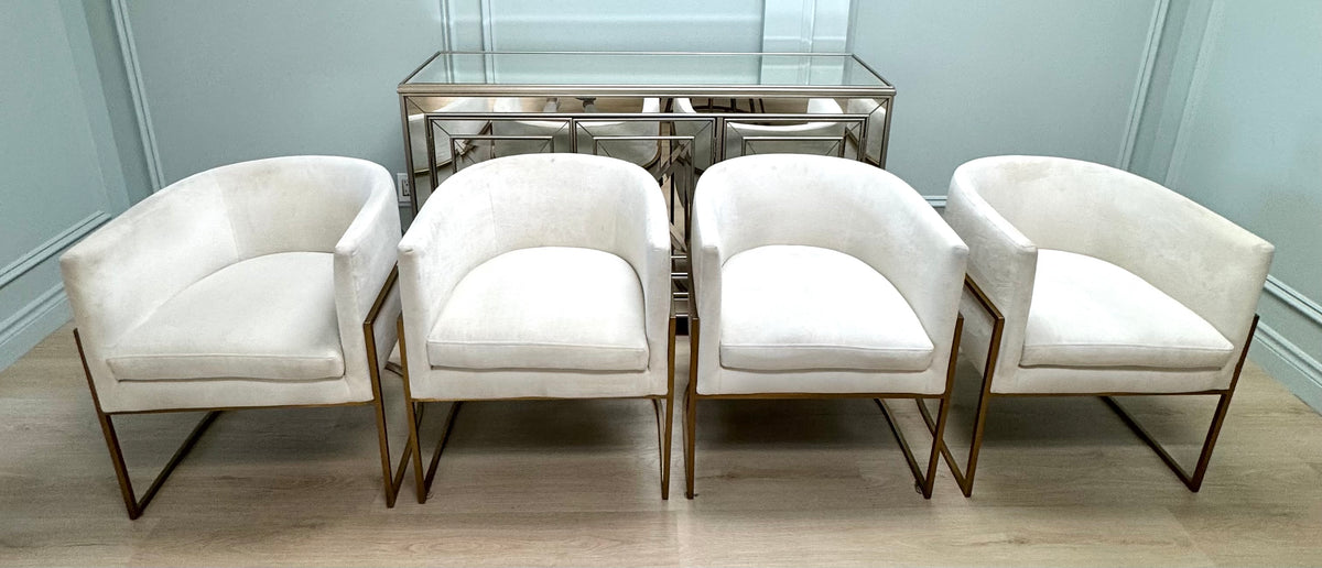 Cream Velvet Barrel Chairs Set of 4
