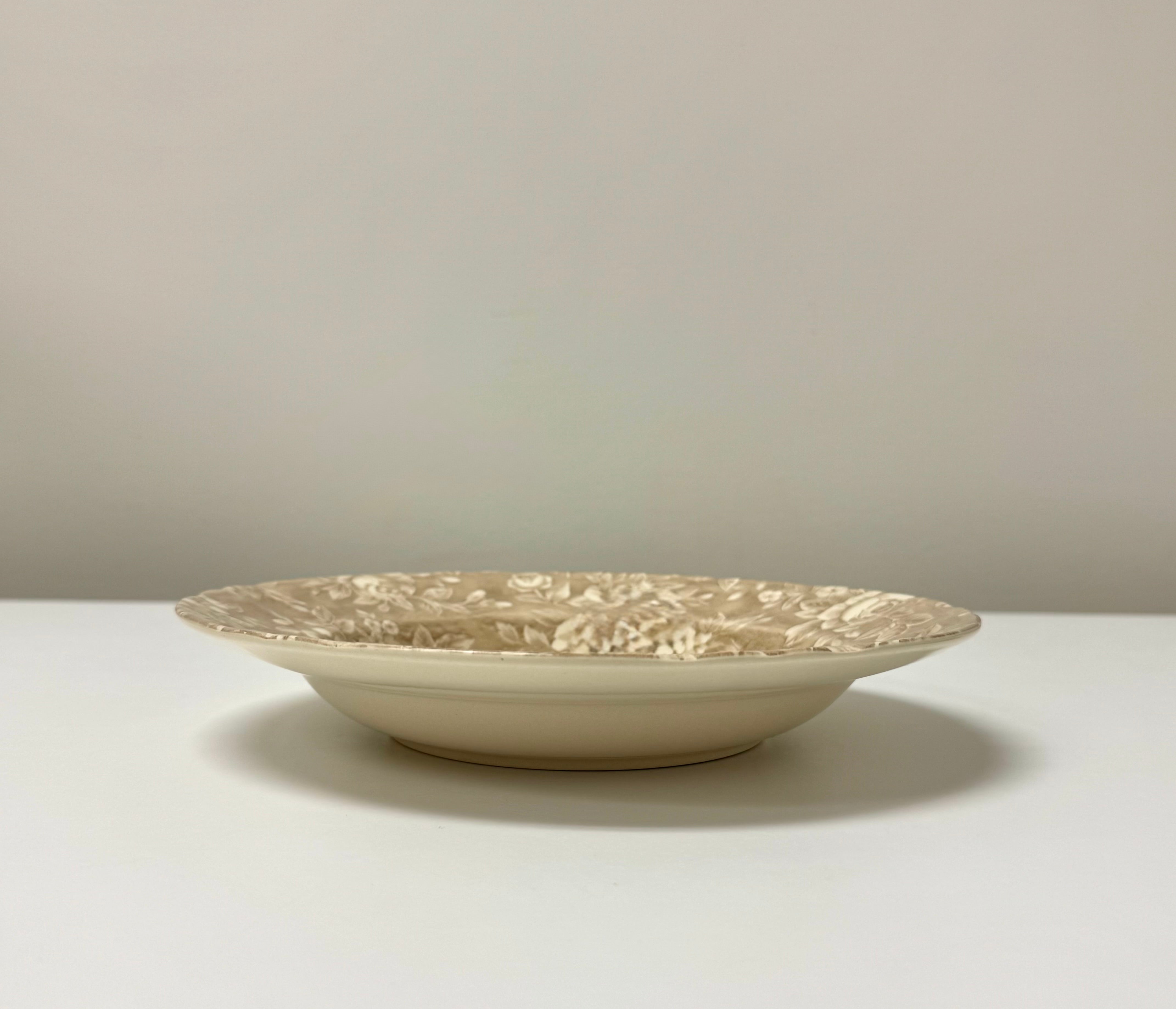 Vintage EATON HOME Tan Toile Rim Soup Bowls Set of 4