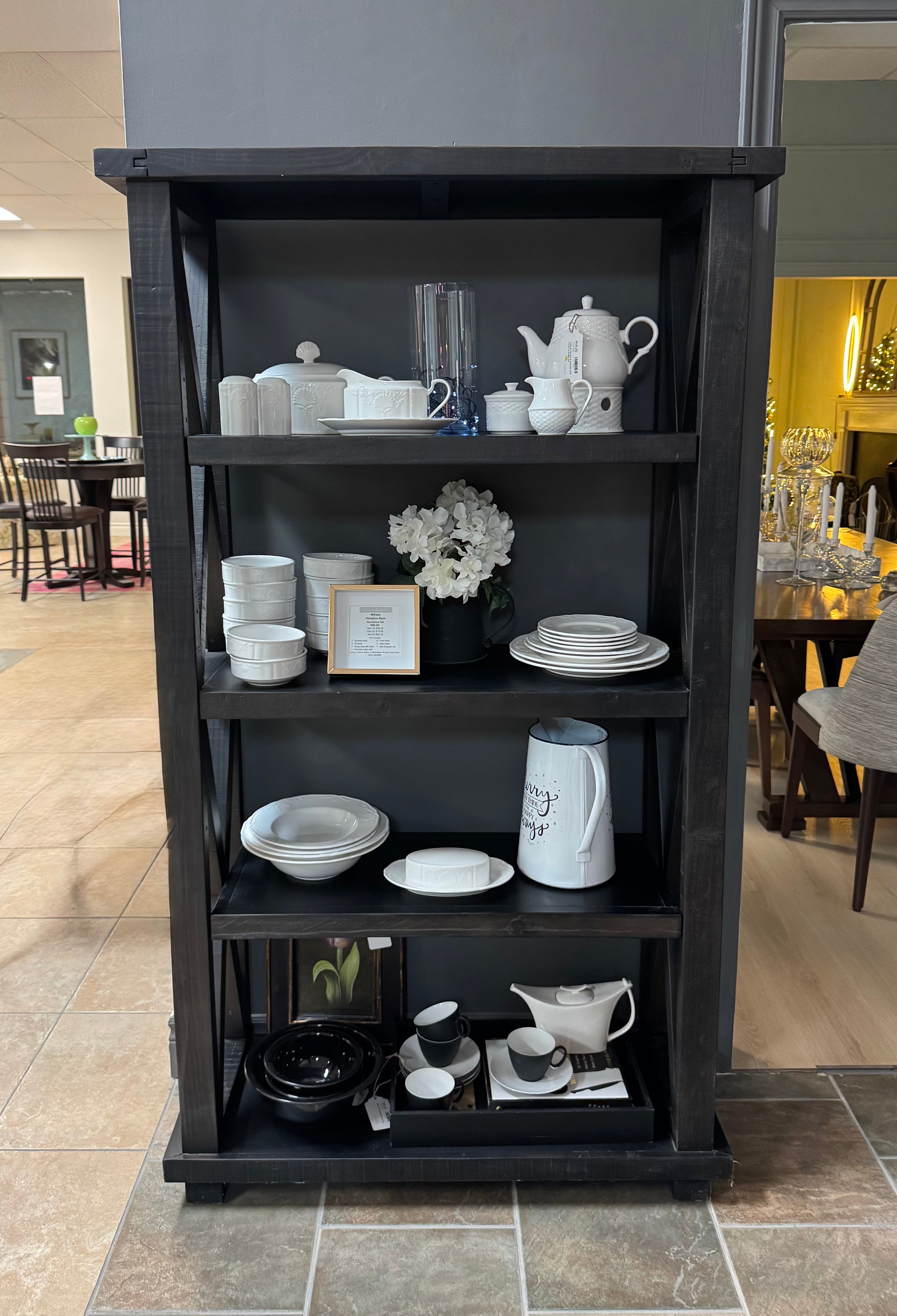 Criss Cross Black Distressed Pine Shelf (39"W x 15"D x 68"H)