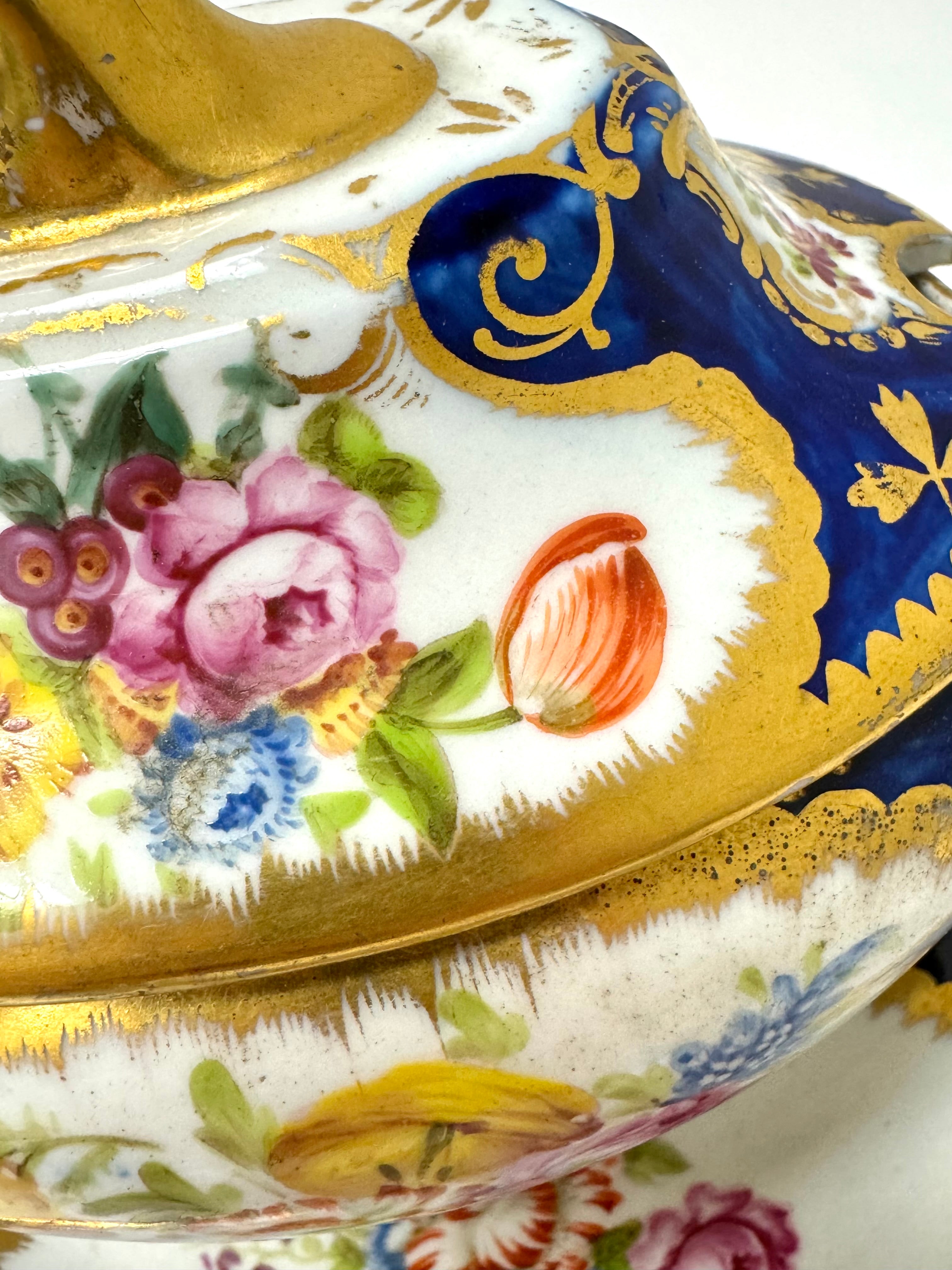 Antique Deep Cobalt Floral Gilt Ecuelle