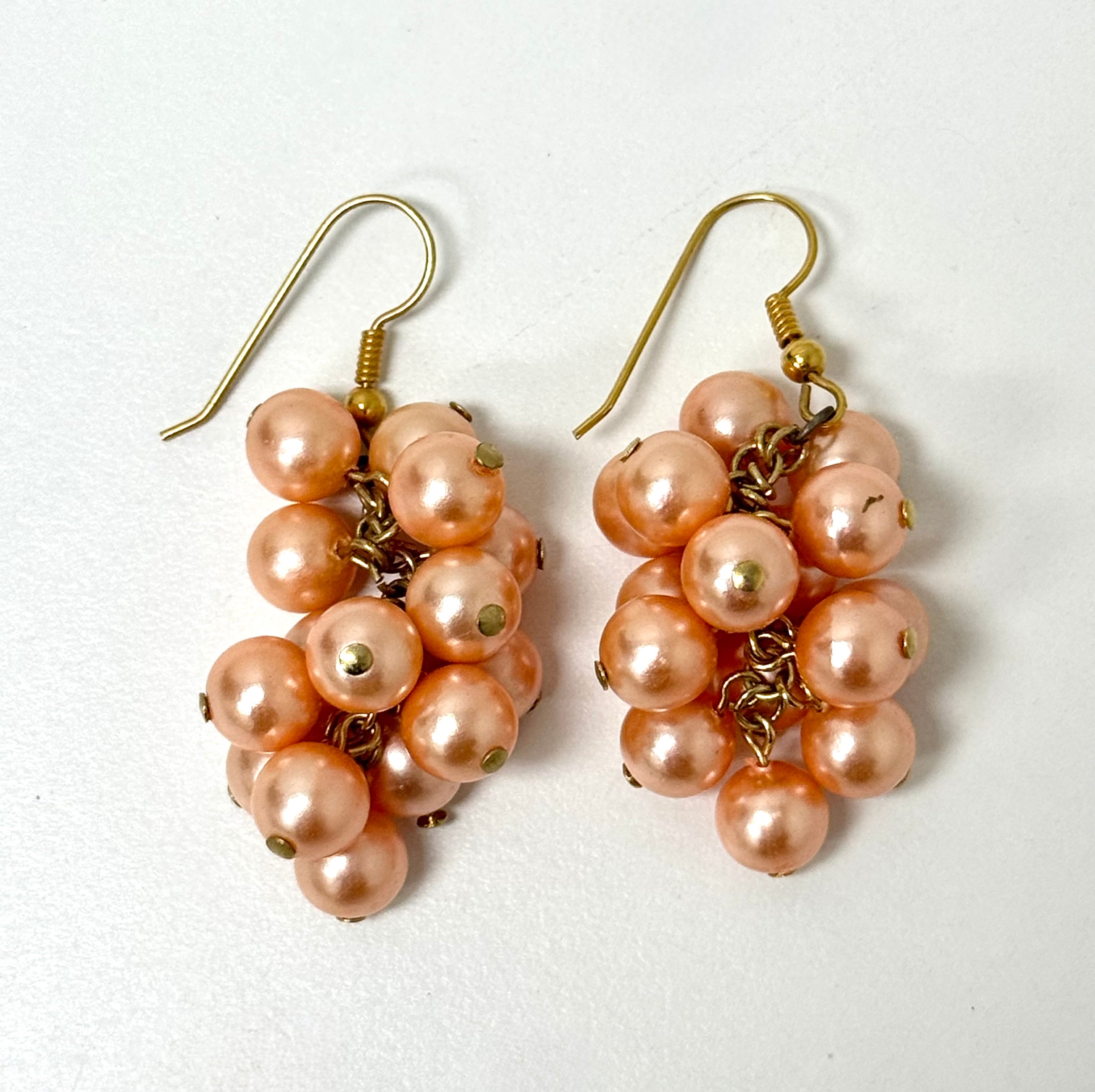 Vintage Light Pink Cluster Pearl Drop Earrings