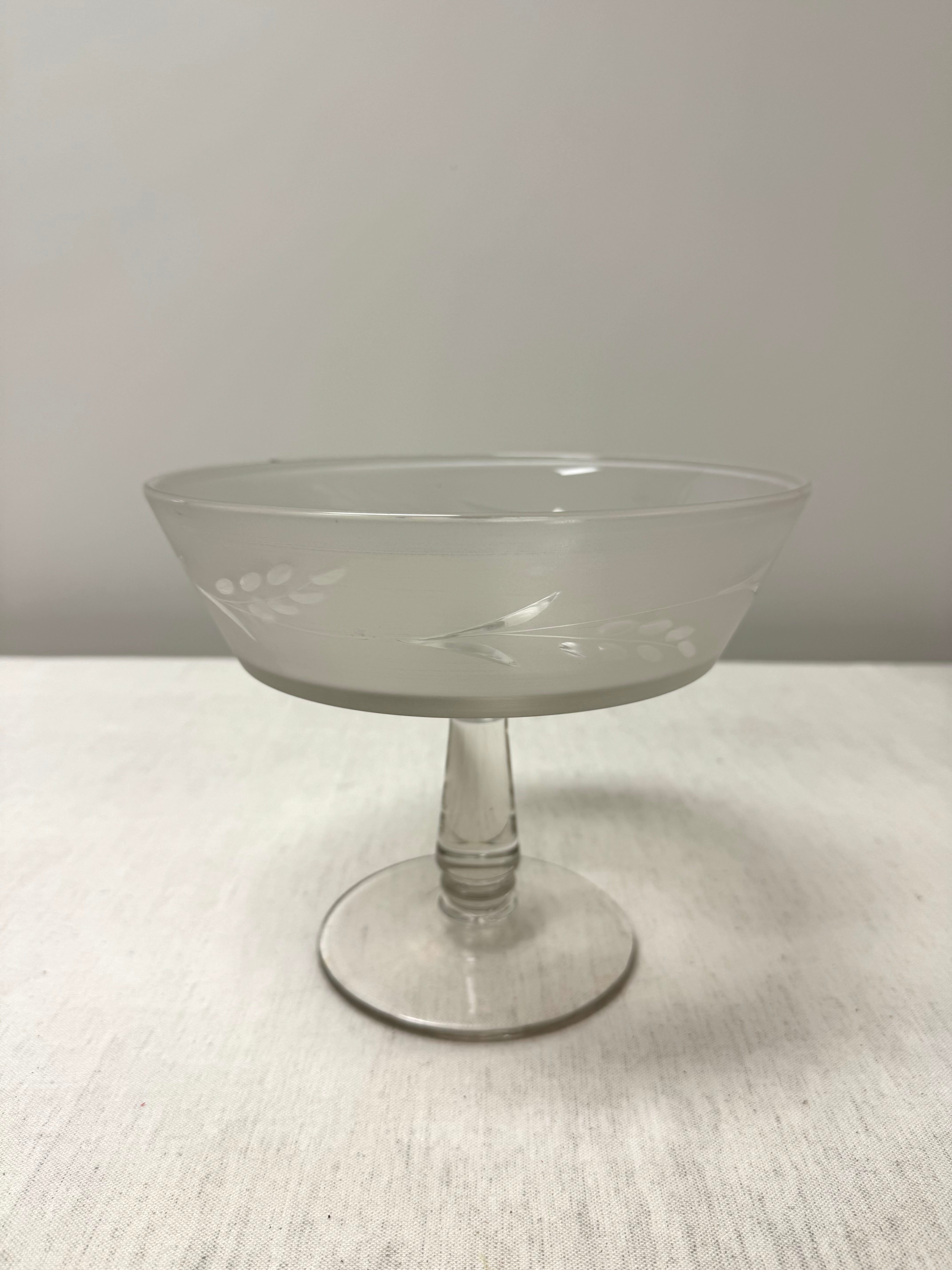 Vintage Etched and Frosted Glass Pedestal Bowl
