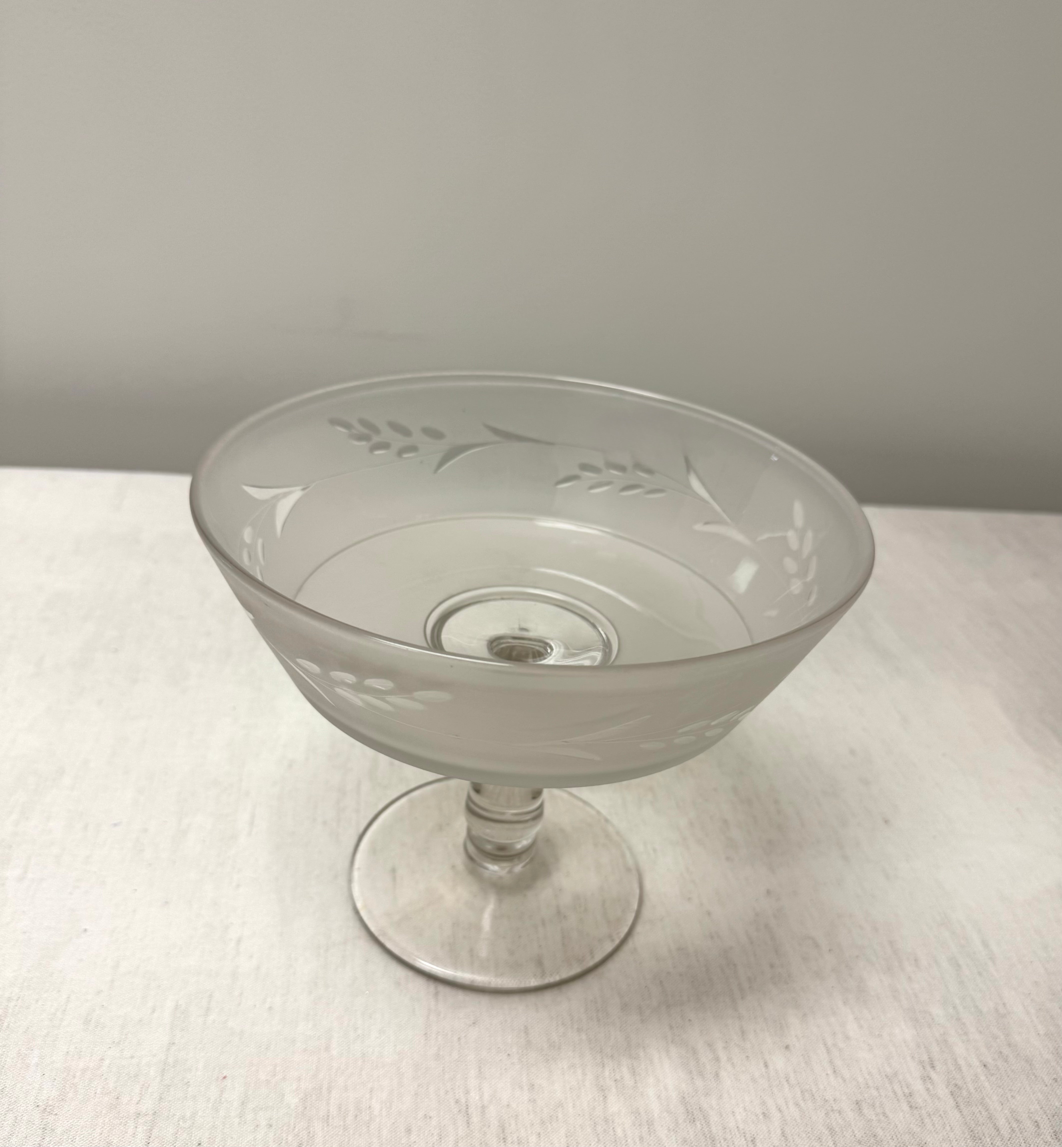 Vintage Etched and Frosted Glass Pedestal Bowl
