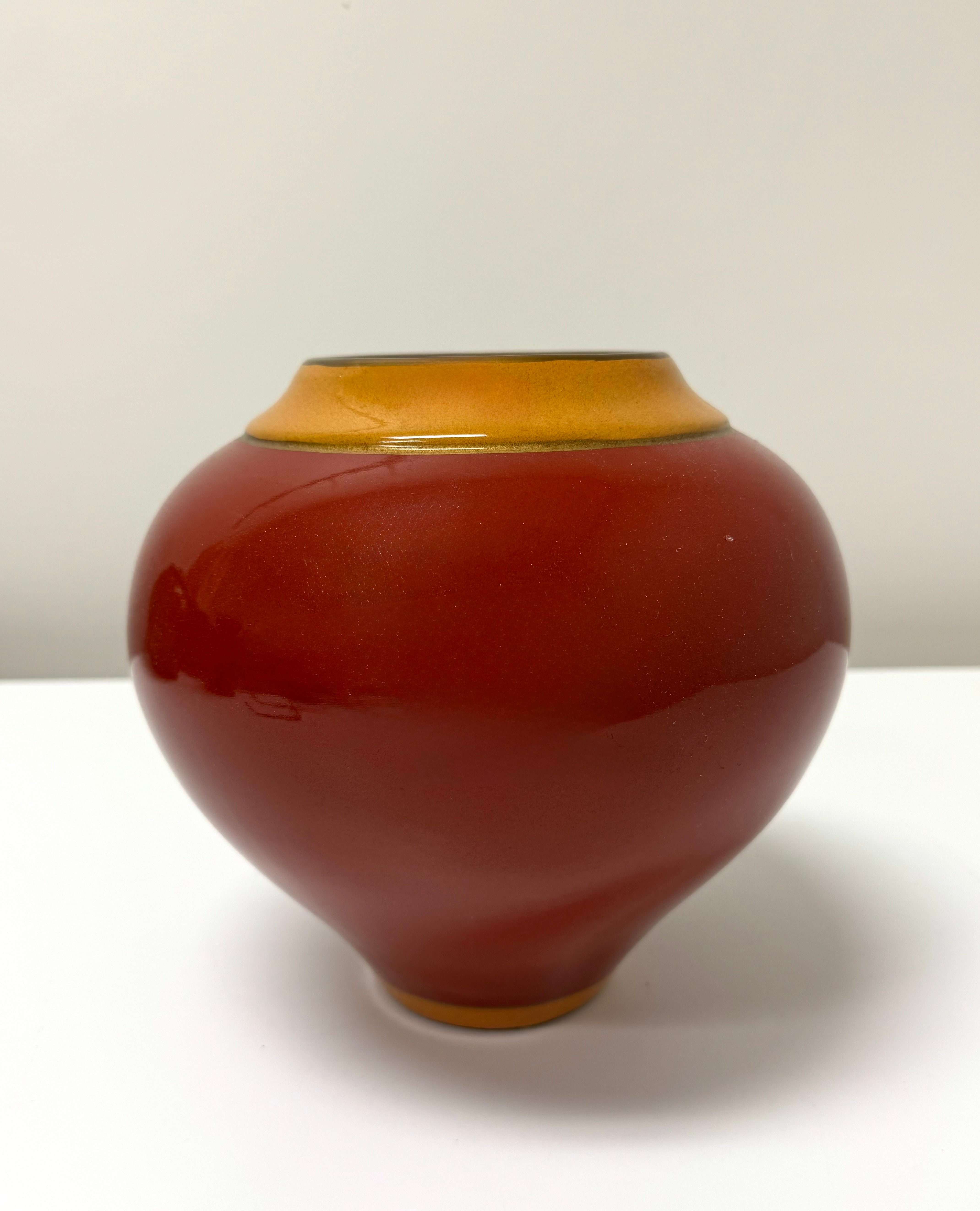 Red Ceramic Jar with Mustard Band