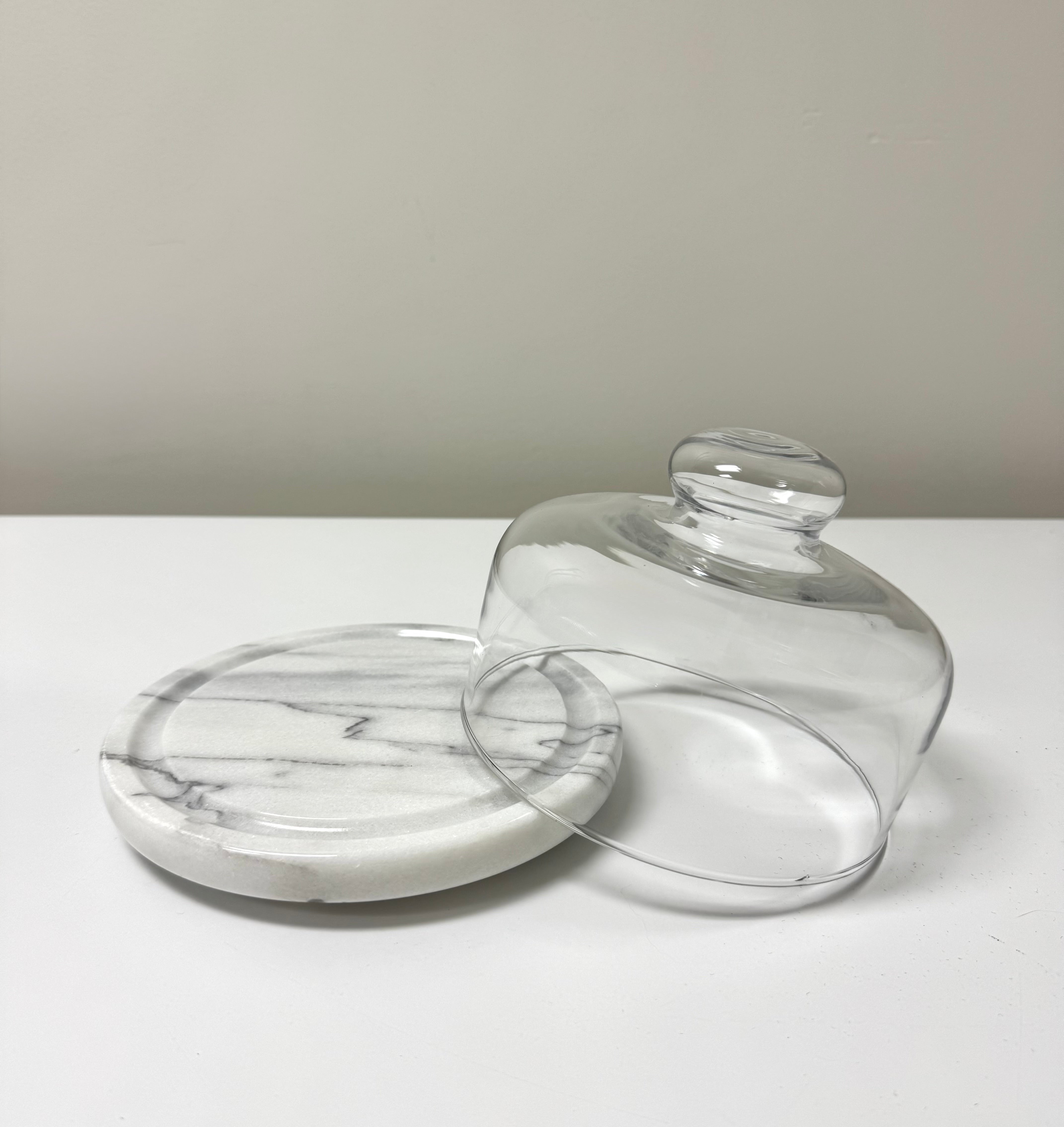 Carrara Marble 7" Cheese Board with Glass Dome